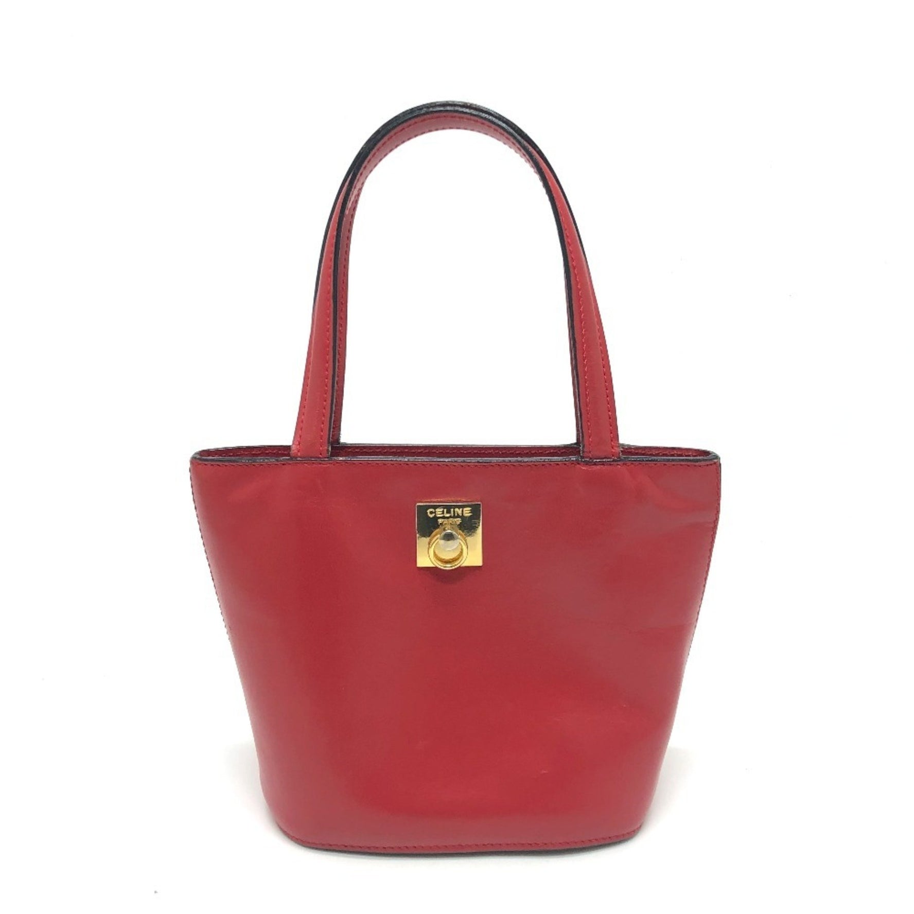 CELINE Mini Tote Handbag Leather Red