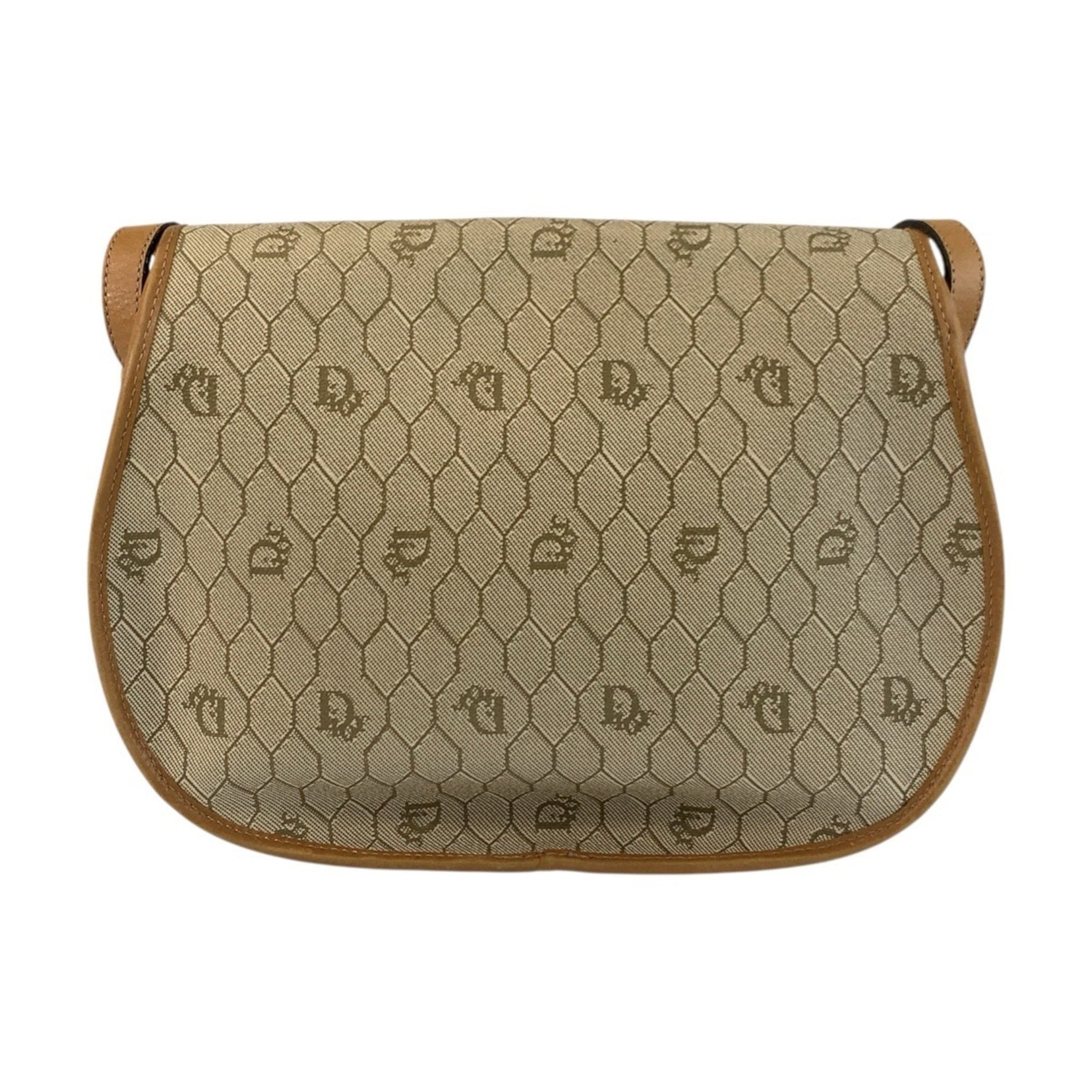 Christian Dior Vintage Honeycomb Pattern Beige Brown Leather Shoulder Bag with Gold Hardware