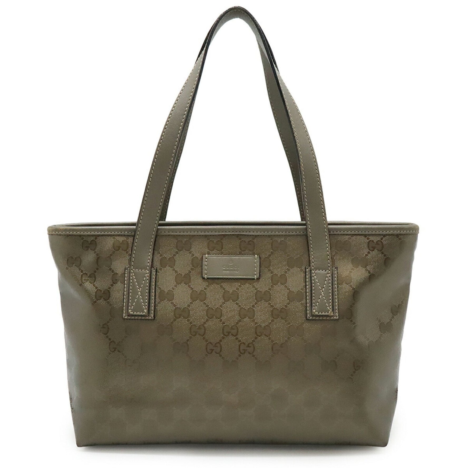 GUCCI GG Imprime Tote Bag Shoulder PVC Leather Metallic Khaki