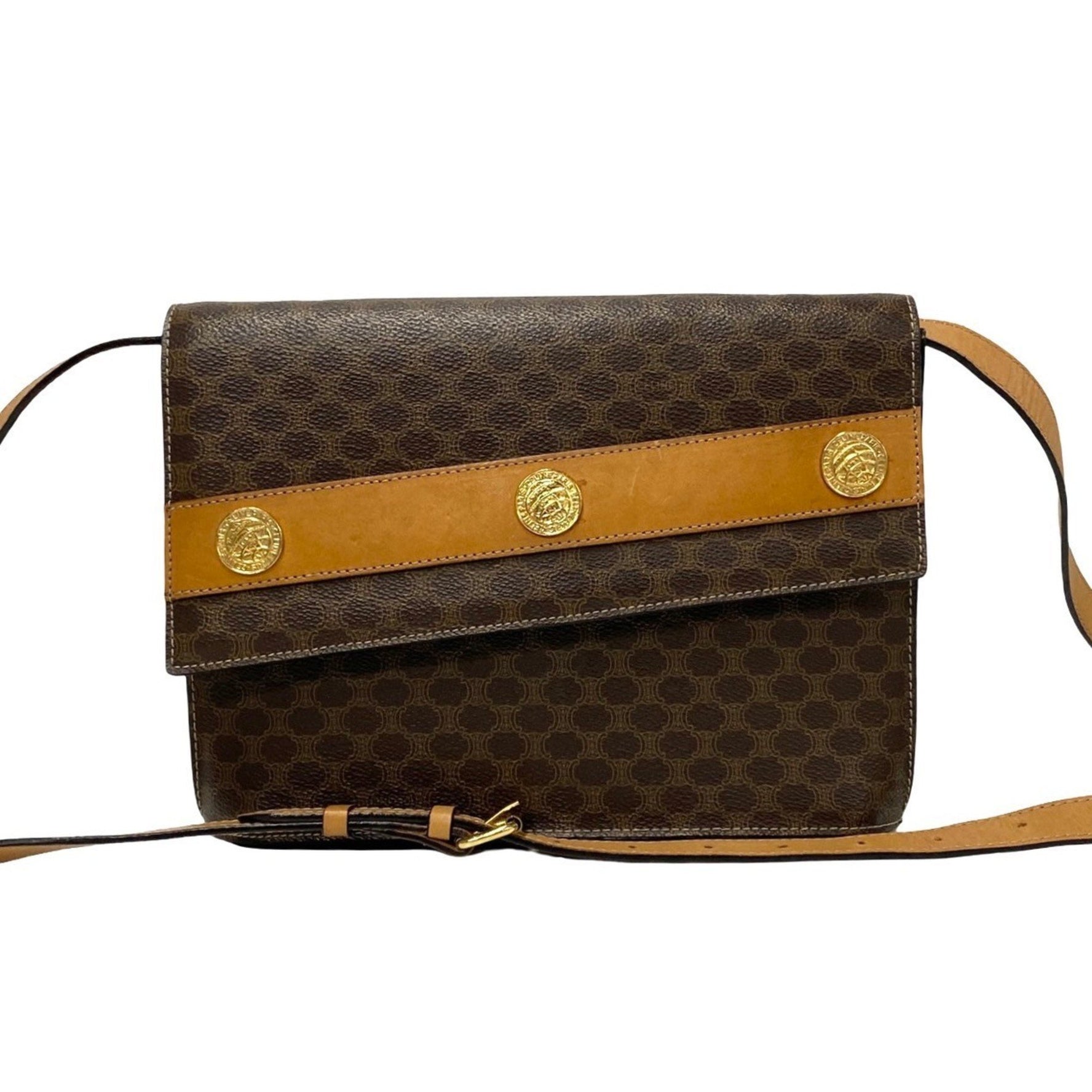 CELINE Vintage Macadam Blason Triomphe Medal Motif Leather Shoulder Bag