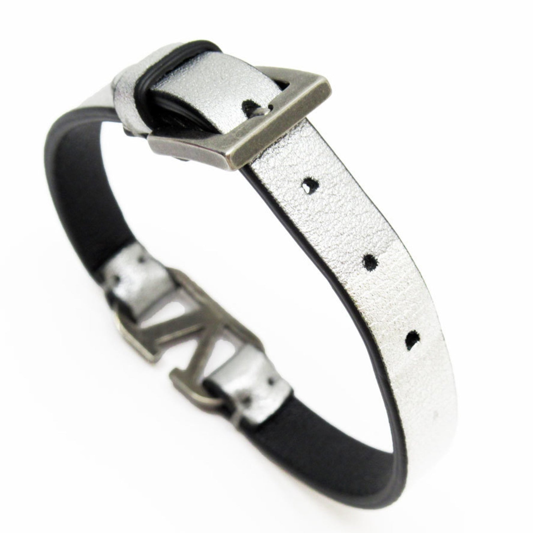 Valentino Garavani Bracelet Leather Silver Women's