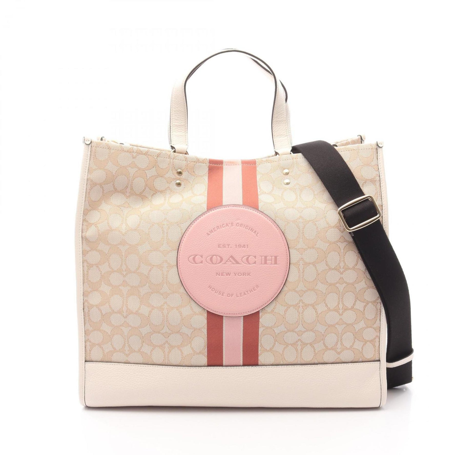 Coach Dempsey Tote 40, Outline Signature Bag, Canvas and Leather, Men's Beige/Multicolor