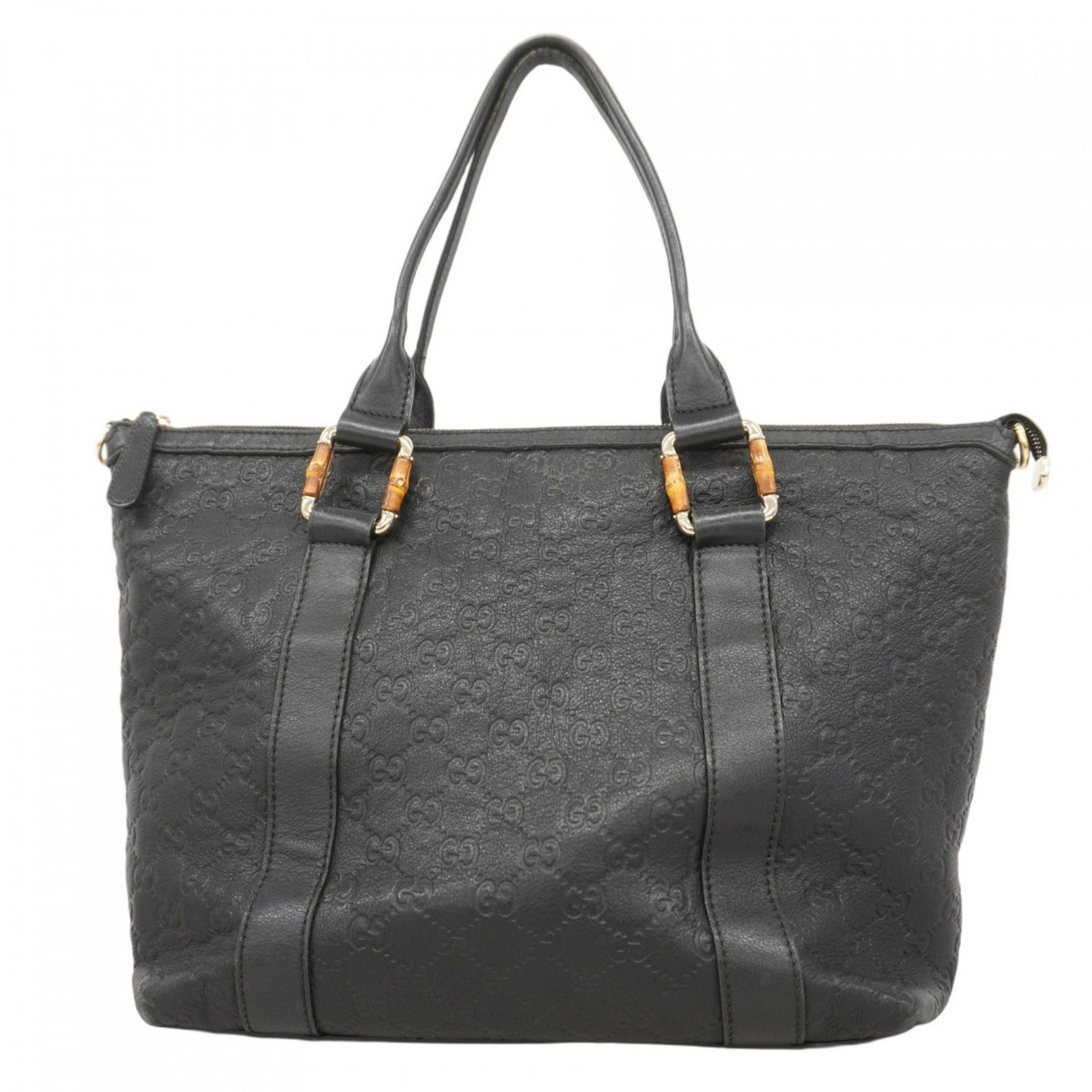 Gucci Tote Bag Guccissima Bamboo Leather Black Champagne Men's Women's