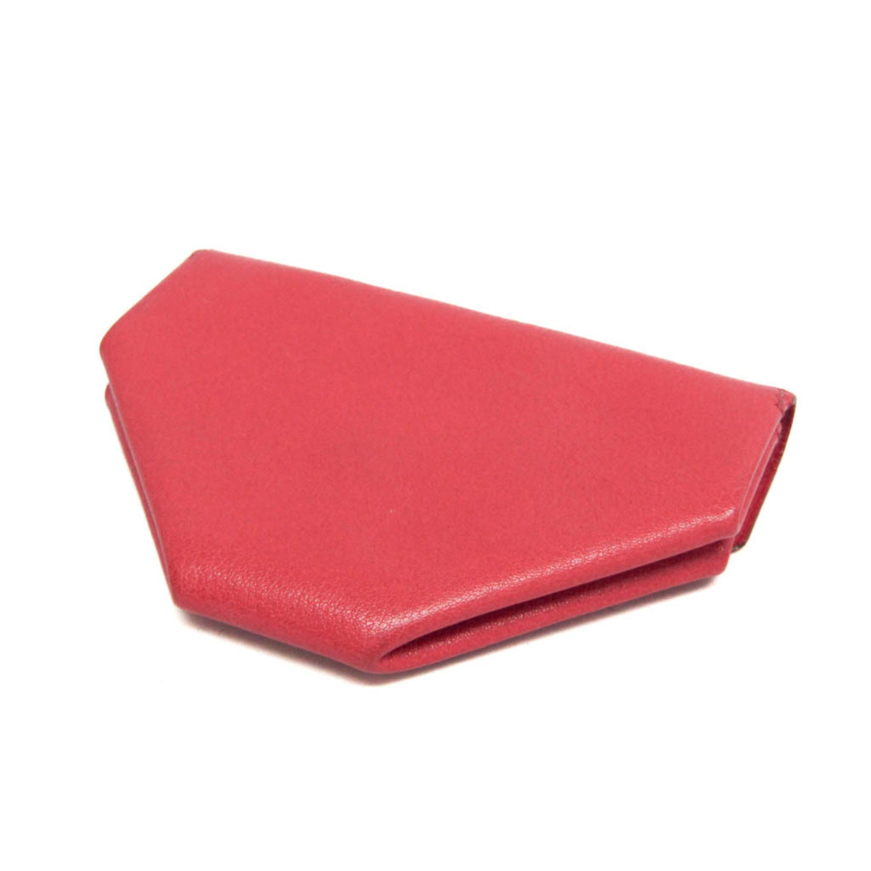 Hermes LE 24 Men,Women Chevre Leather Coin Purse/coin Case Red Color