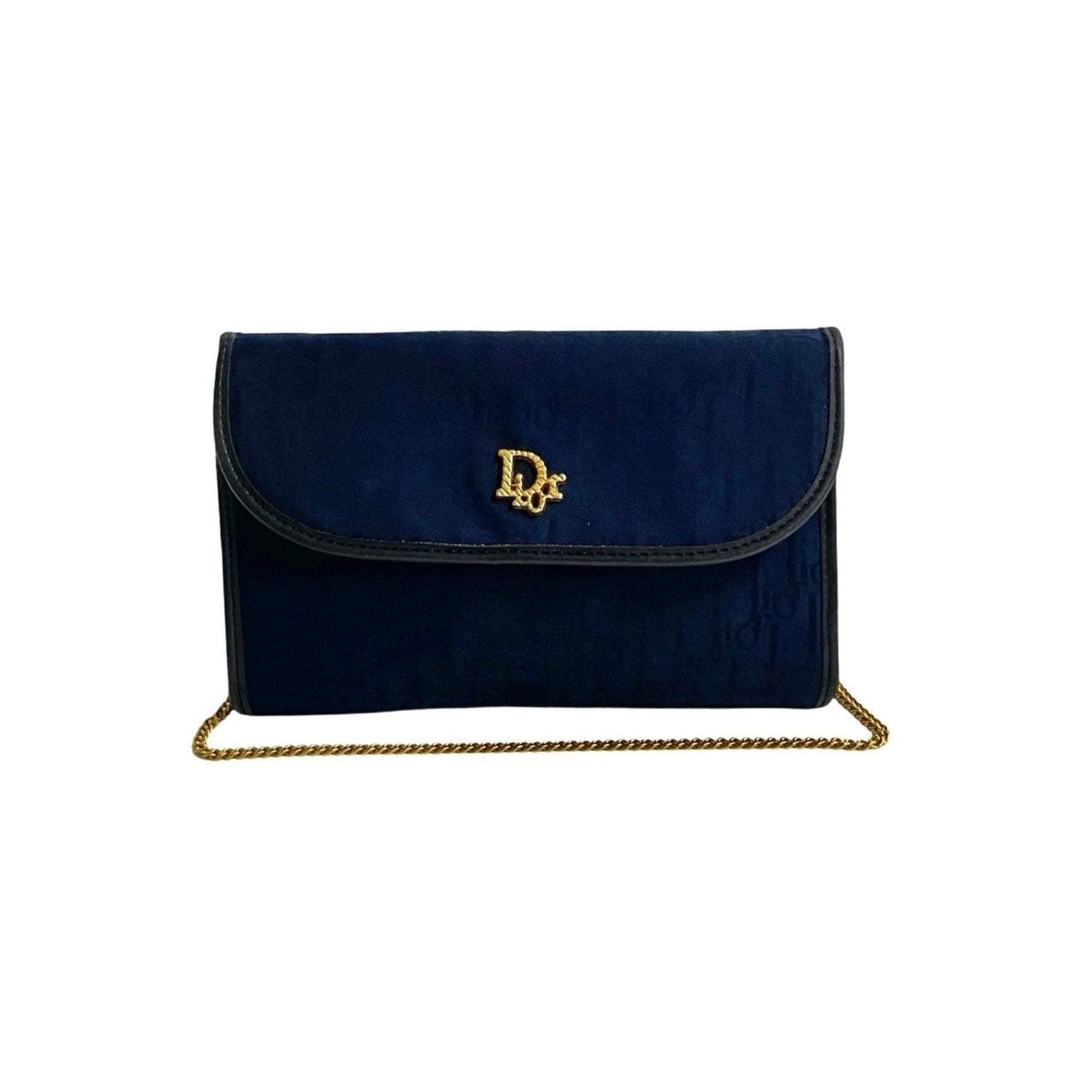 Christian Dior Trotter Pattern Canvas and Leather Chain Mini Shoulder Bag/Pochette in Blue