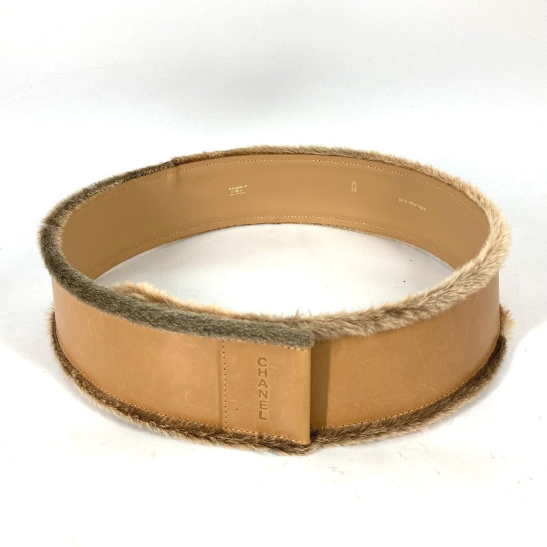 CHANEL CC Coco Mark Belt, Leather/Ponytail, Beige