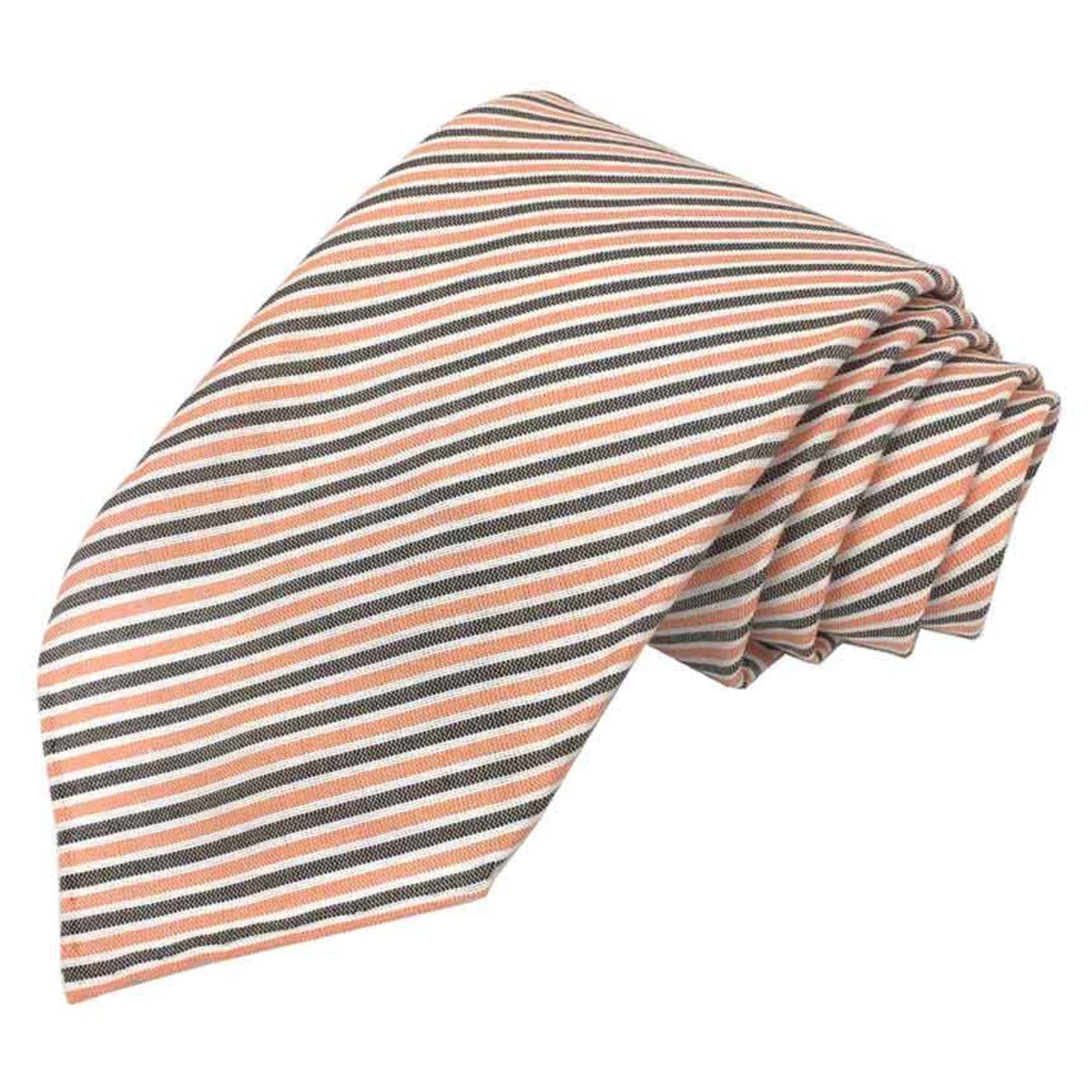 Hermes tie striped orange x grey cotton silk small