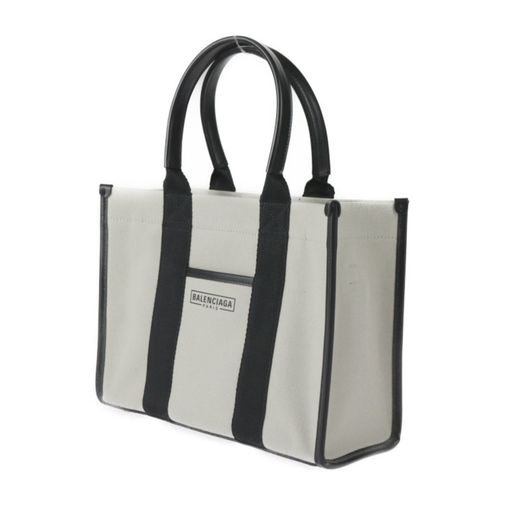 BALENCIAGA Hardware Small Tote Handbag Canvas Calf Leather Natural Black Shoulder Bag 2401073007004R1