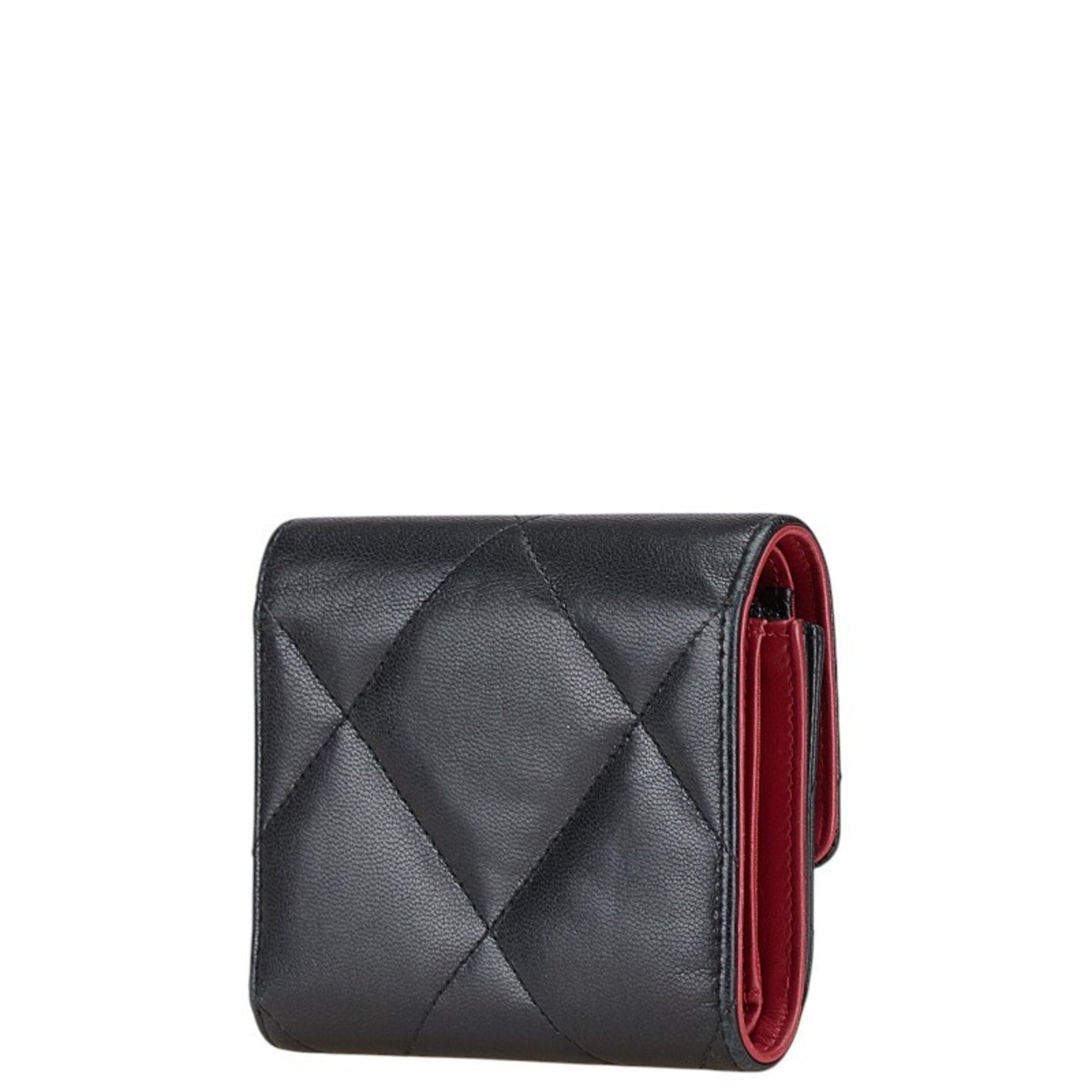 Chanel 19 Coco Mark Tri-fold Wallet Small Flap Black Pink Lambskin