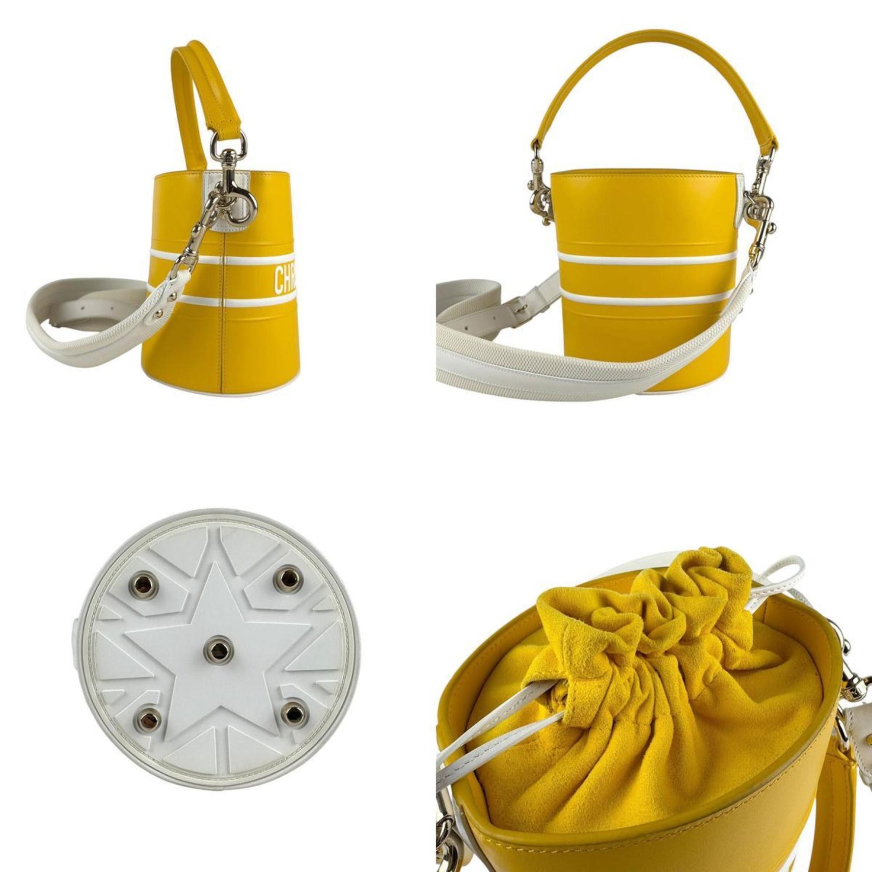 Christian Dior Vibe Bucket Shoulder Bag/Handbag in Yellow and White Leather