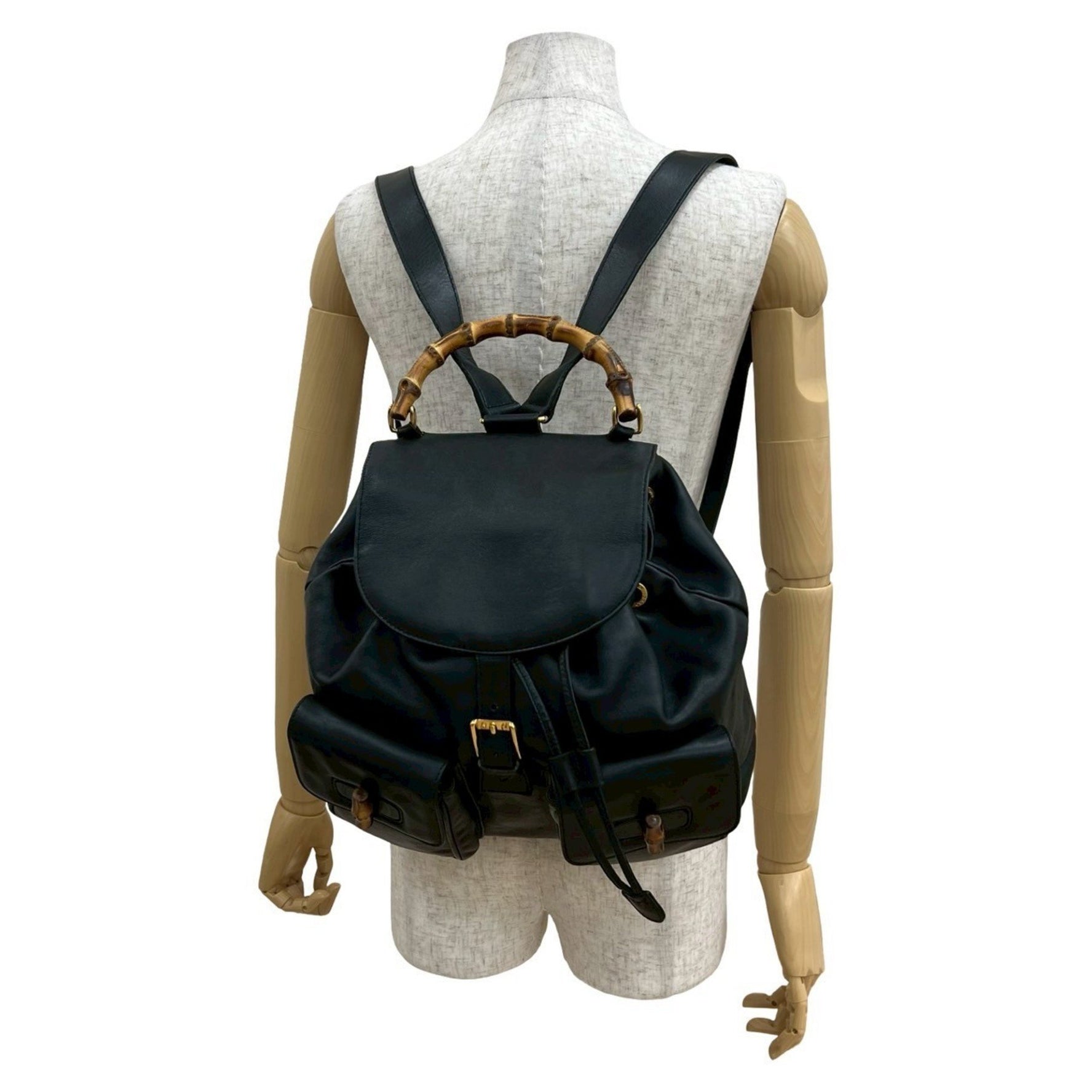 GUCCI Old Vintage Bamboo Leather Drawstring Backpack/Daypack