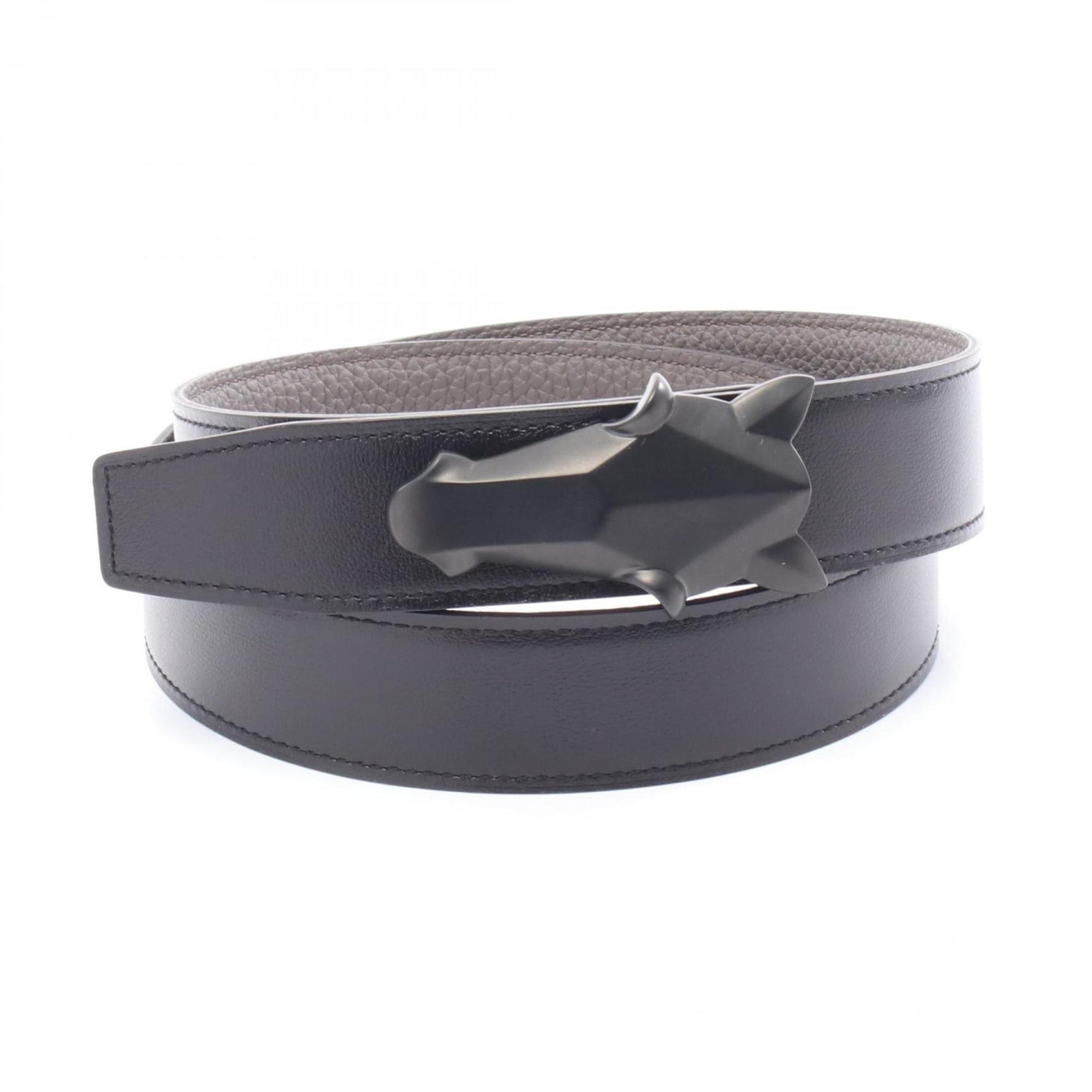Hermes Hermès Destrier Belt, Box Calf Leather, Size 135, Togo, Black and Gray