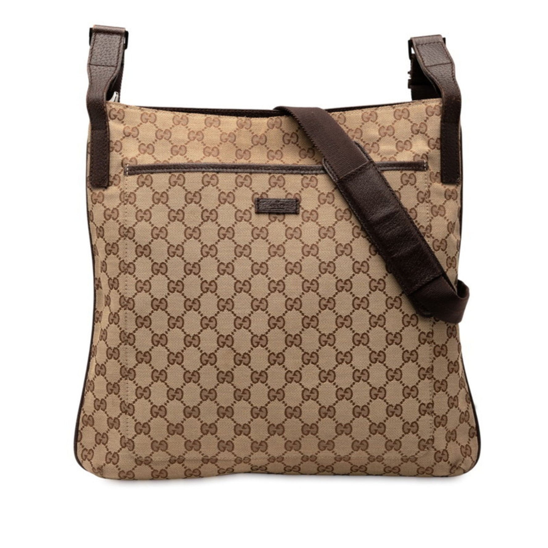Gucci GG Canvas Crossbody Shoulder Bag Beige Brown Leather