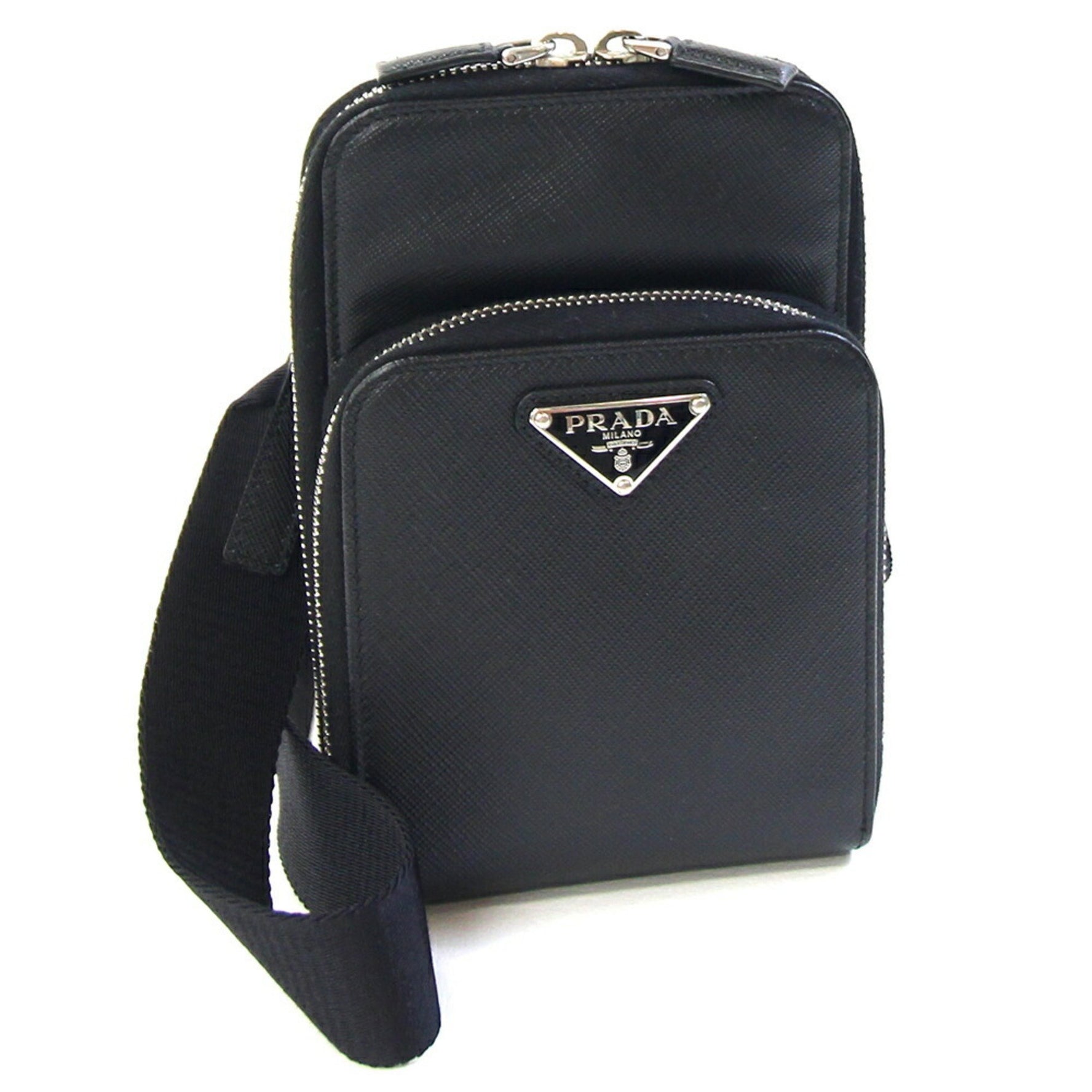 Prada Shoulder Bag Black Saffiano Leather Pochette Crossbody