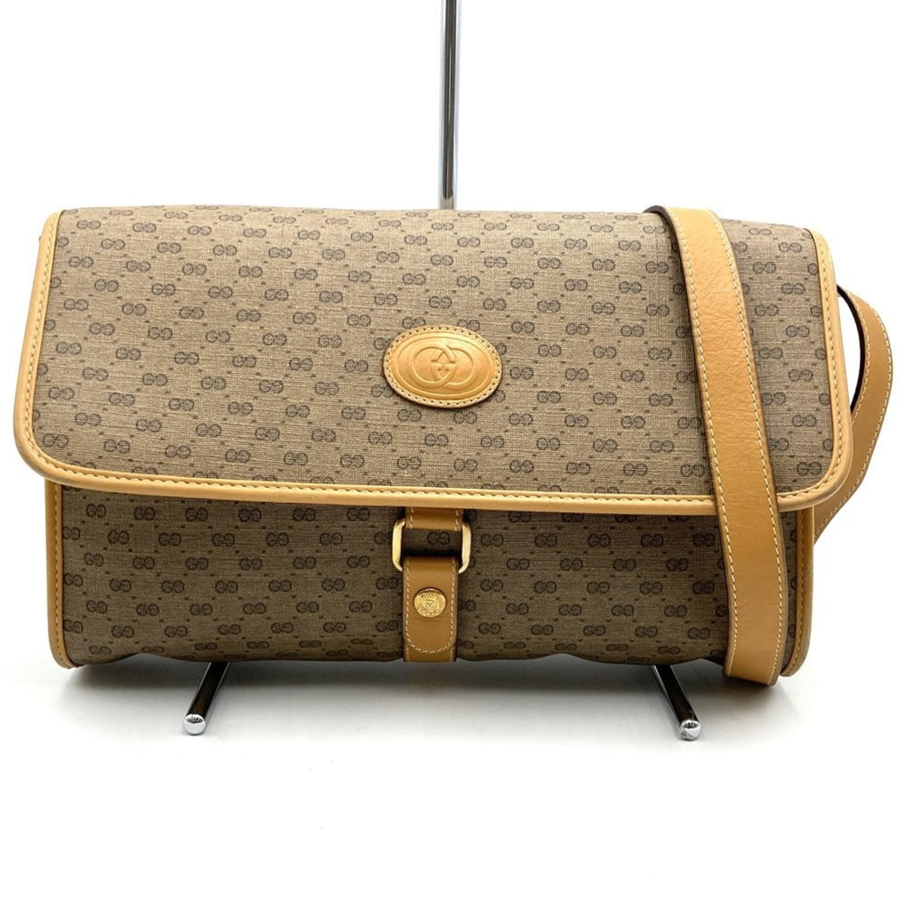 GUCCI Old Gucci 001 115 Shoulder Bag Micro GG/Leather Brown Women's
