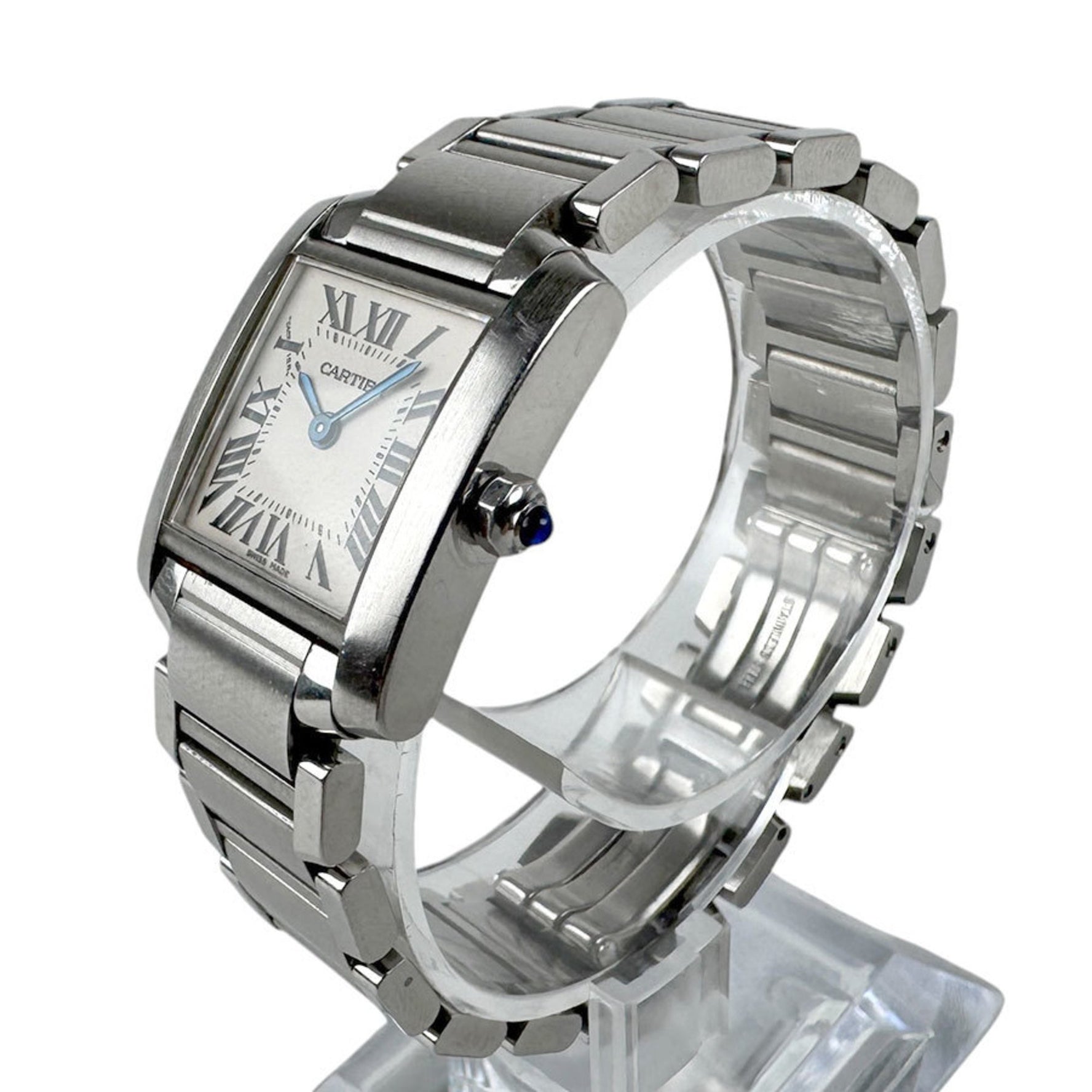 CARTIER Watch Tank Francaise SM Stainless Steel Silver x White Women's Quartz u0026
