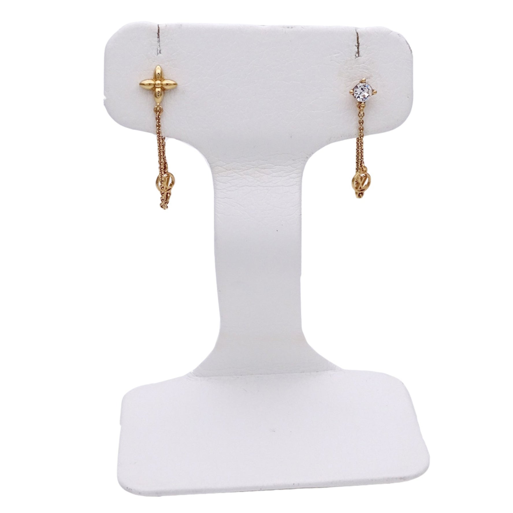 Louis Vuitton LOUIS VUITTON Earrings Brand Metal Petit Gold Hoop Chain Flower Rhinestone Monogram