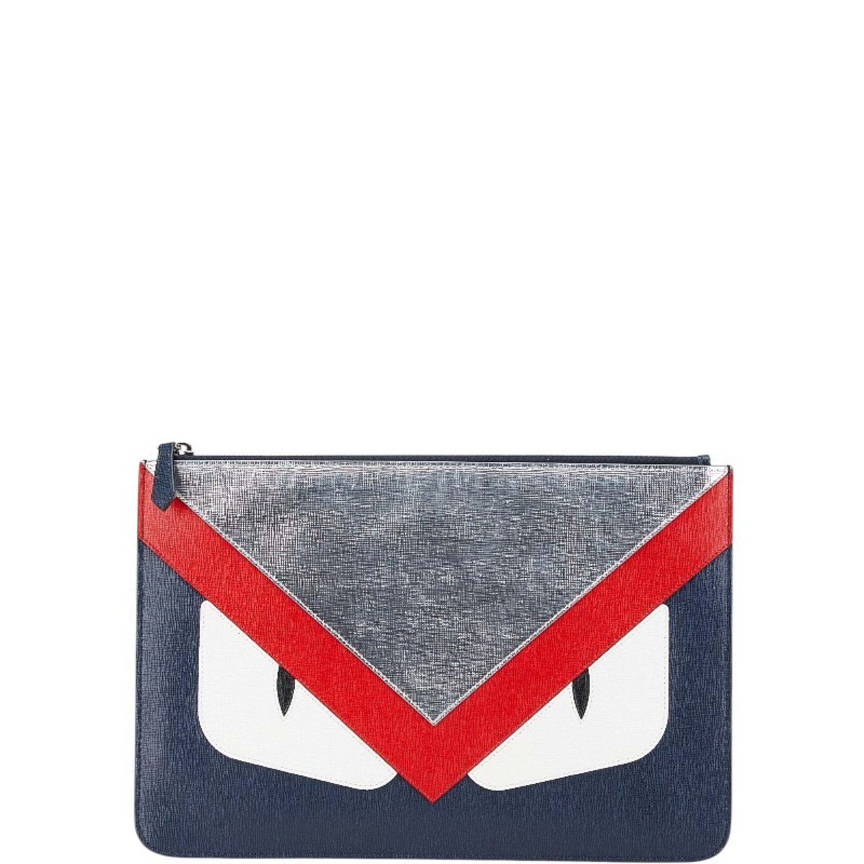 Fendi Monster Bugs Eye Clutch Bag/Second Bag Navy Silver Multicolor Leather