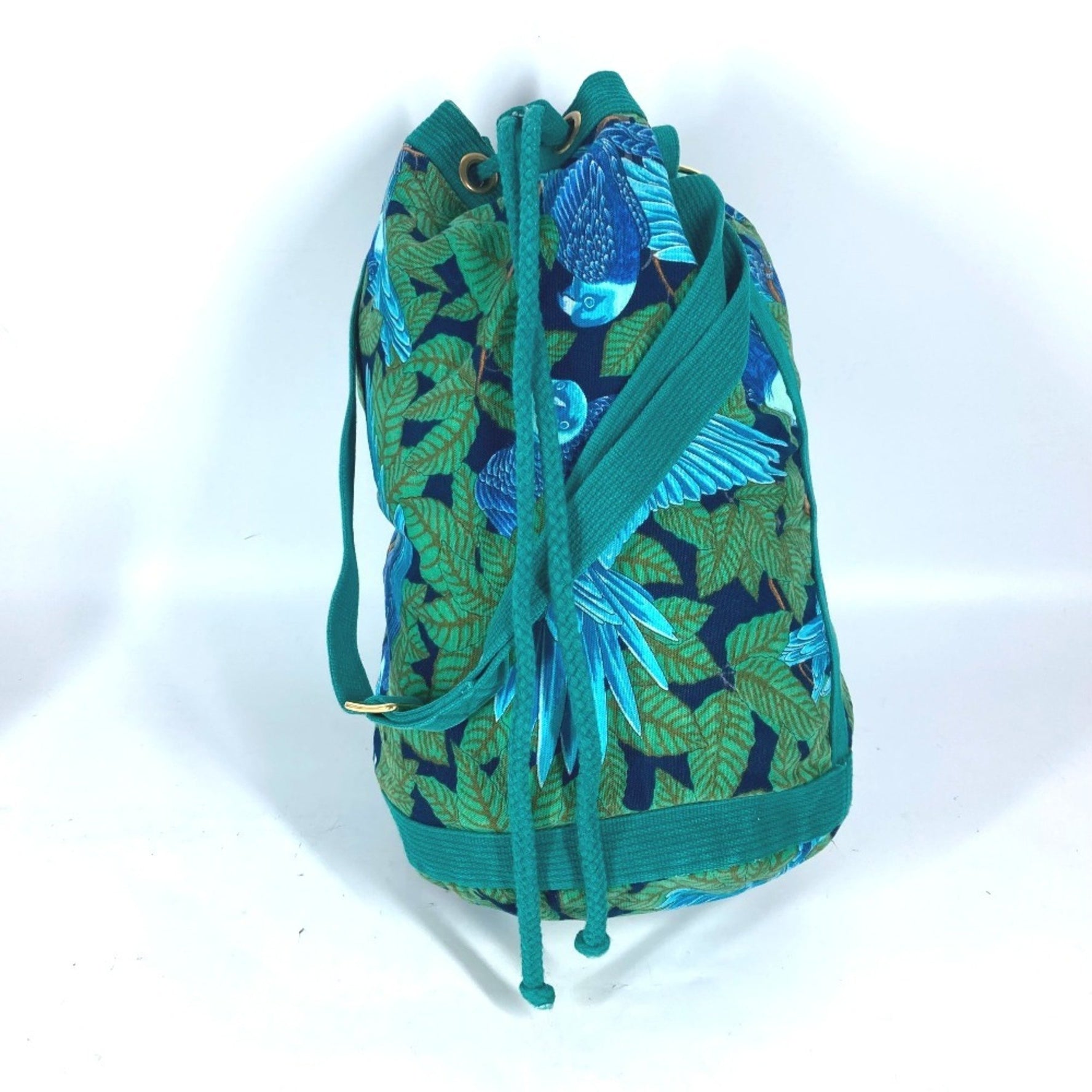 HERMES Hermes bird pattern bag shoulder canvas ladies green