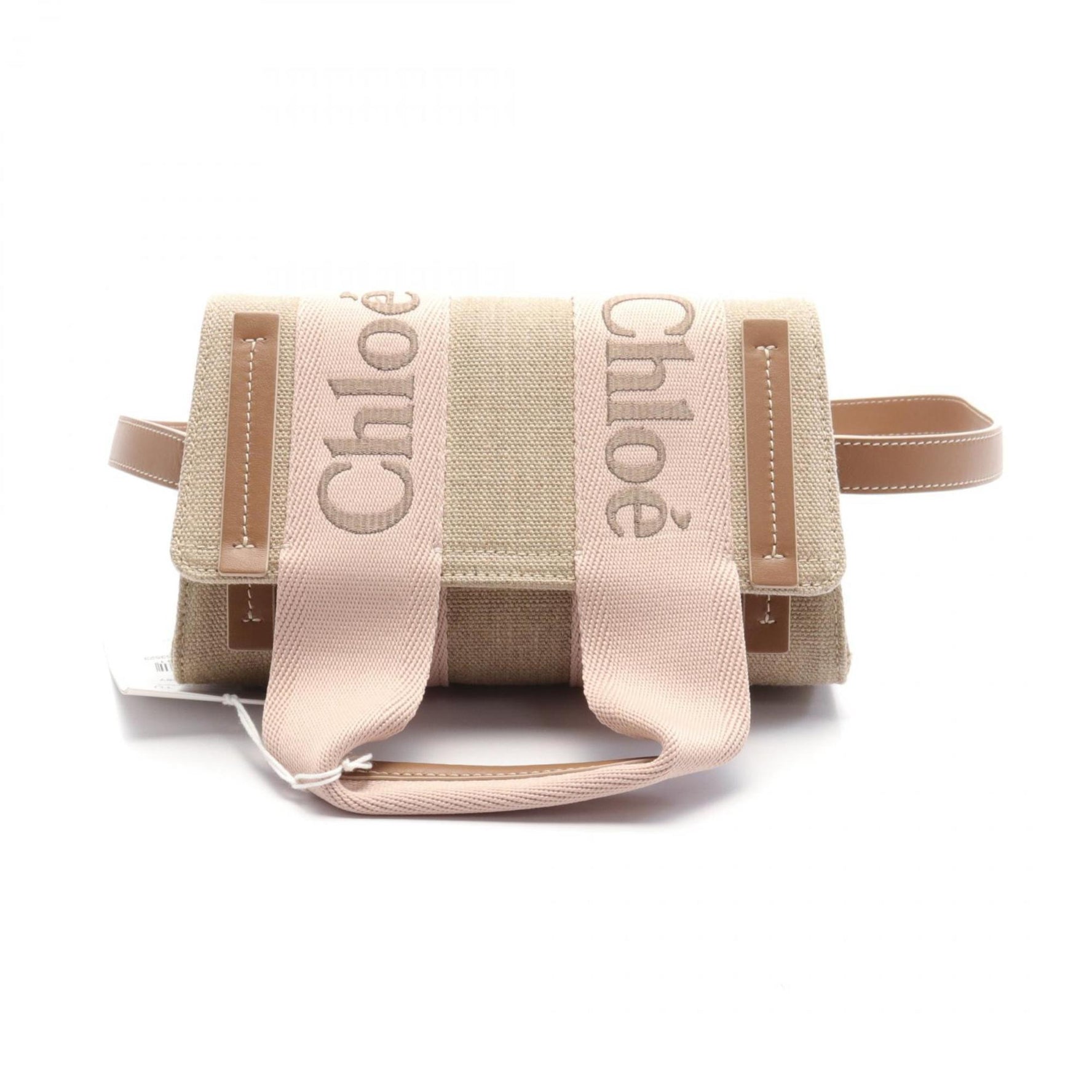Chloé Chloe WOODY Waist Bag Body Canvas Leather Beige Pink