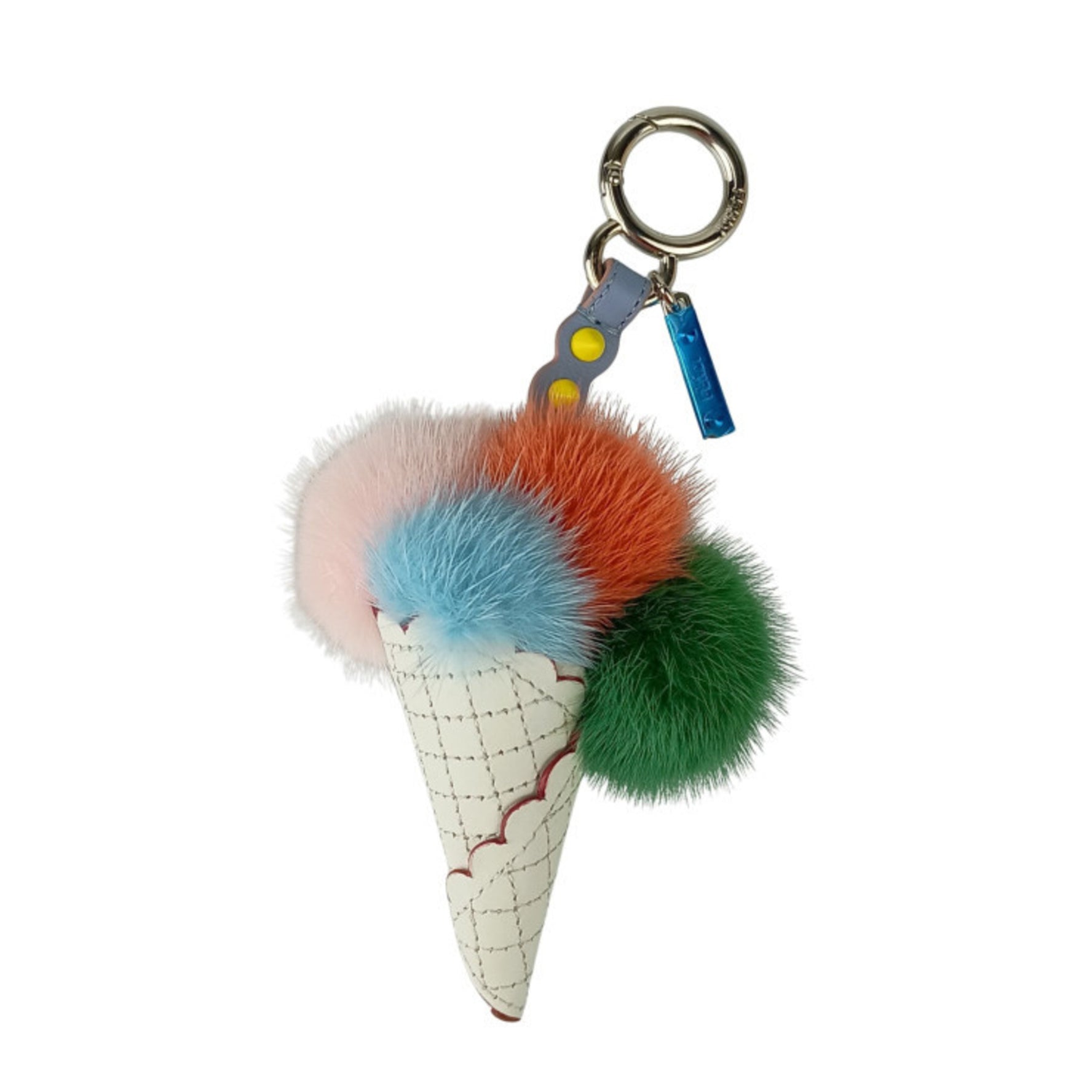 FENDI Bag Charm Multicolor Leather Mink Rabbit with Ice Cream Studs
