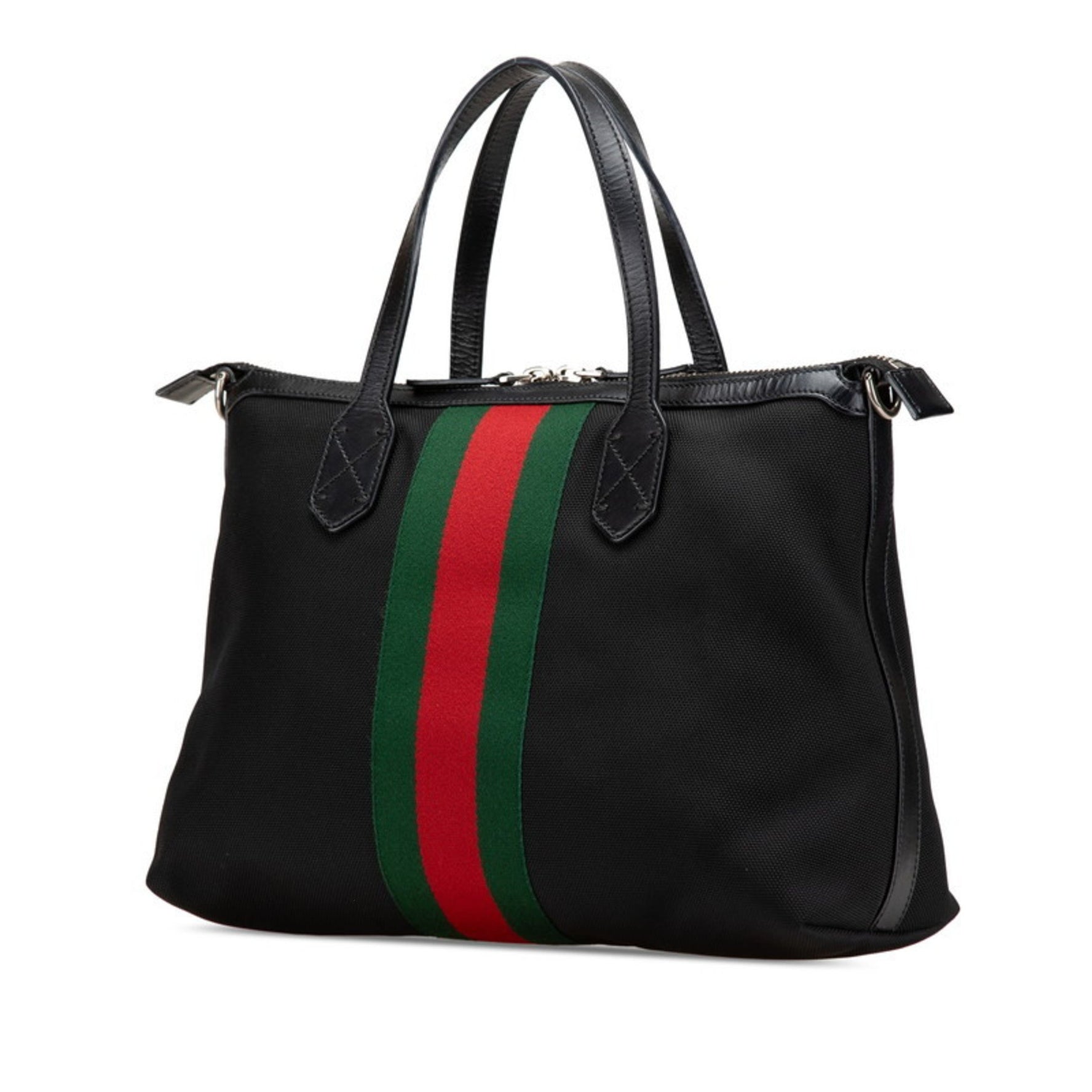 Gucci Sherry Line Shoulder Bag/Tote Bag, 2-Way, 630923, Black Canvas and Leather, Women's, GUCCI