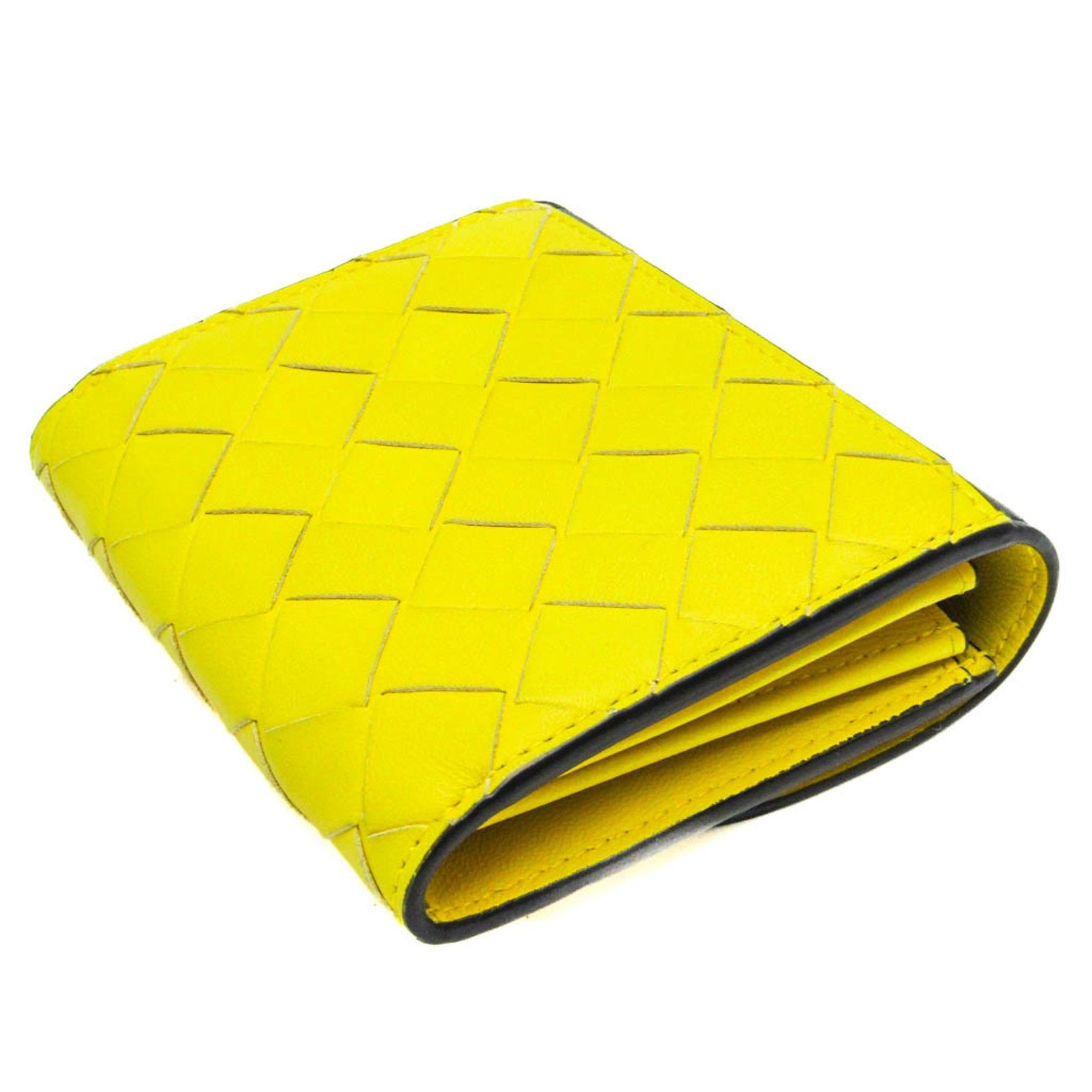 Bottega Veneta Intrecciato Men,Women Leather Wallet (bi-fold) Black,Yellow