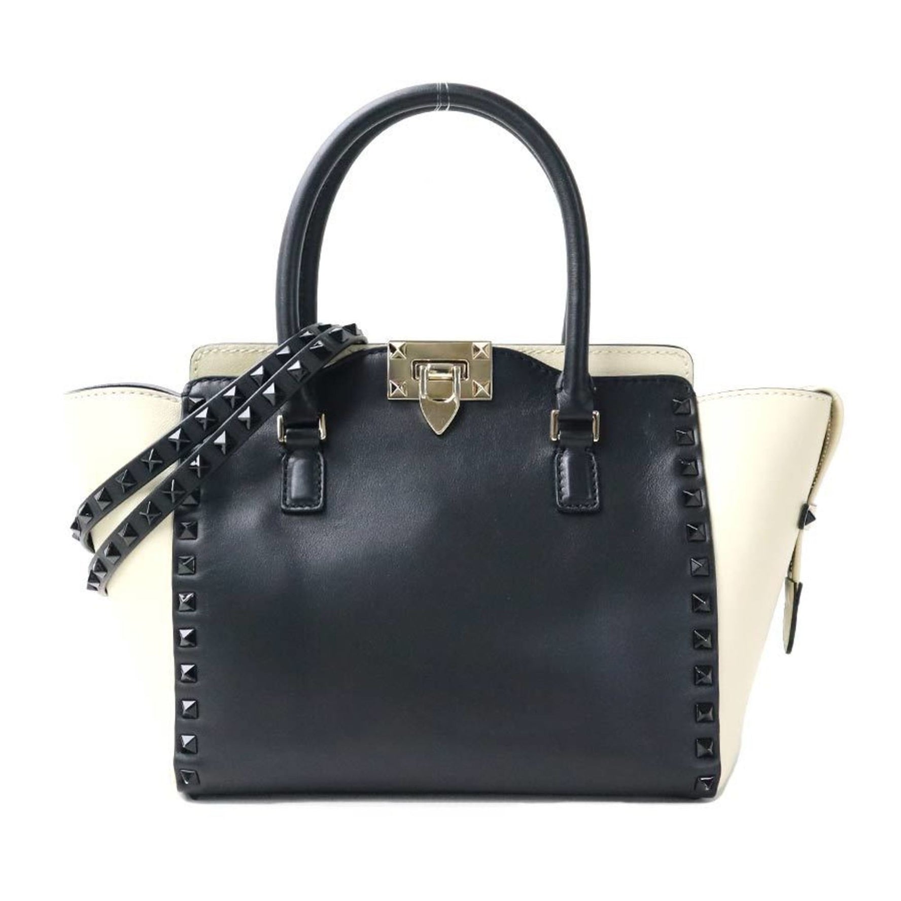 Valentino Garavani handbag shoulder bag leather black x ivory ladies