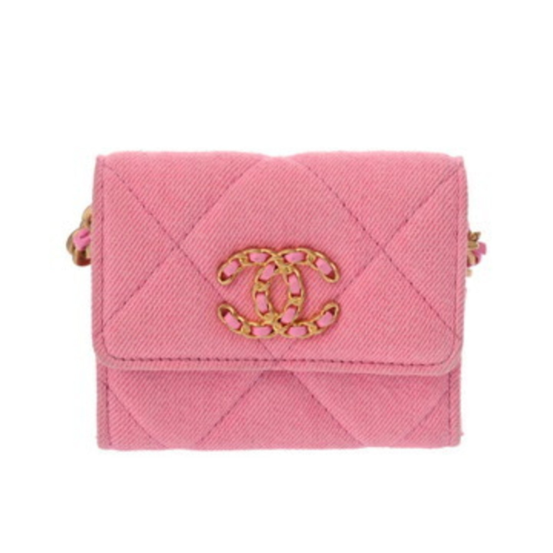 CHANEL 19 Flap Coin Purse with Chain Shoulder Strap, Canvas Case