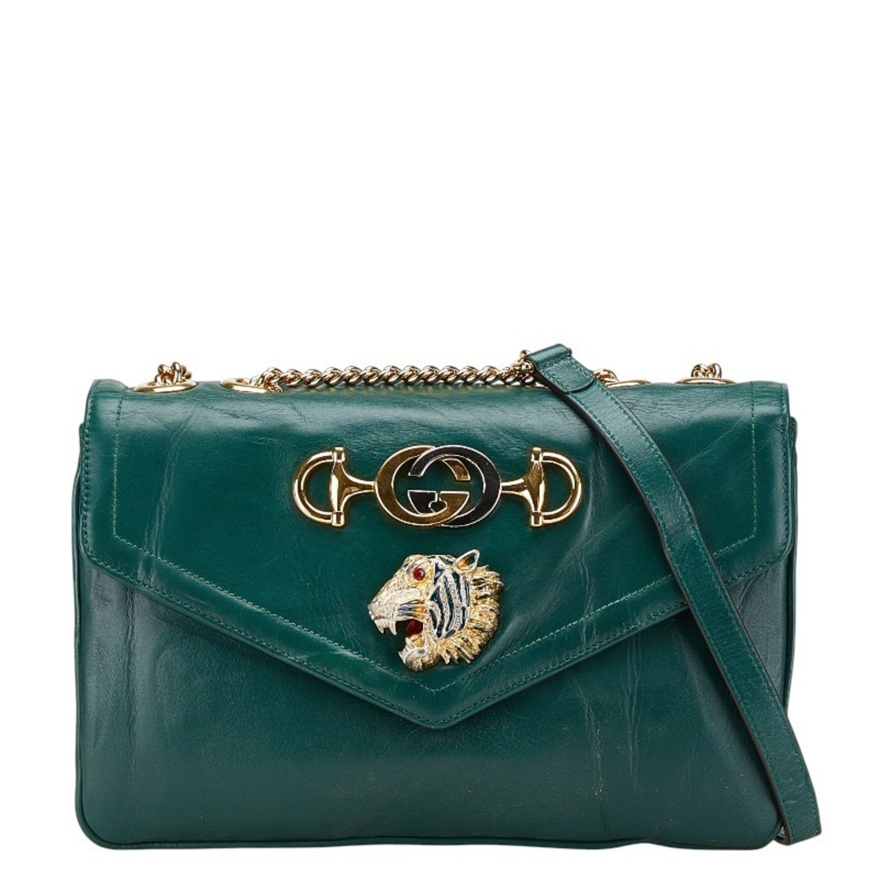 Gucci Rajah Tiger Chain Shoulder Bag Leather