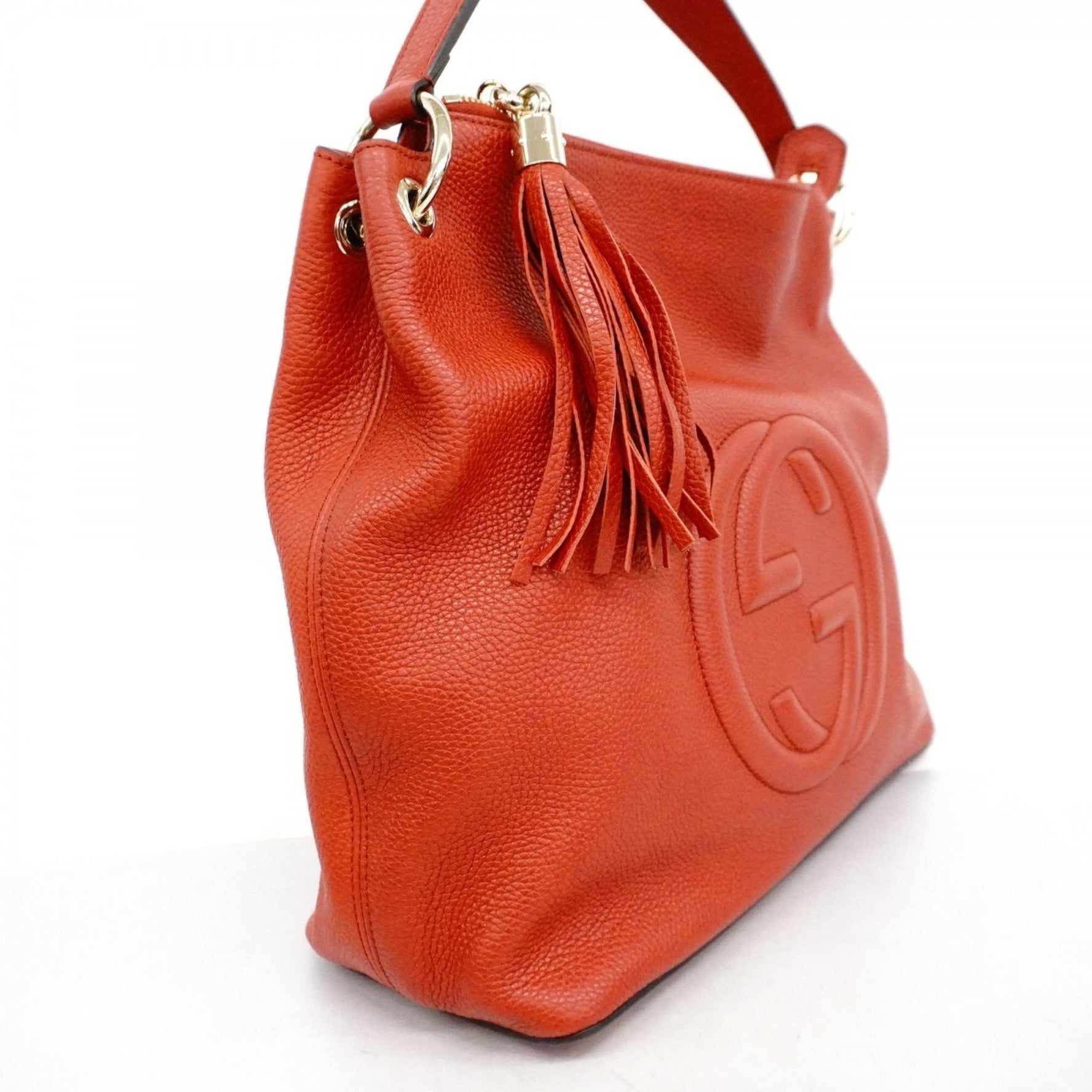 Gucci Interlocking G Soho Shoulder Bag Leather Red Champagne Women's P1094002