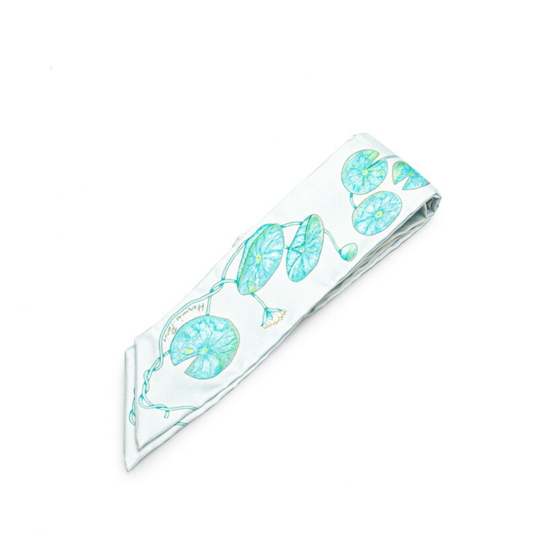 Hermes Twilly Lotus Flower Scarf Muffler Light Blue White Multicolor Silk Women's HERMES