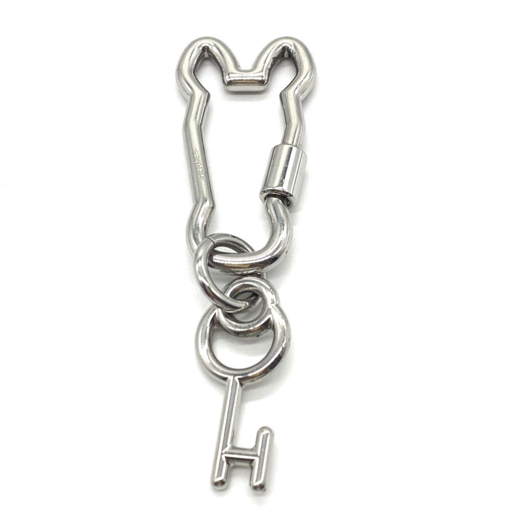 Hermes Clé Cheval Mousqueton Snap Hook Metal Silver Keychain ERMES