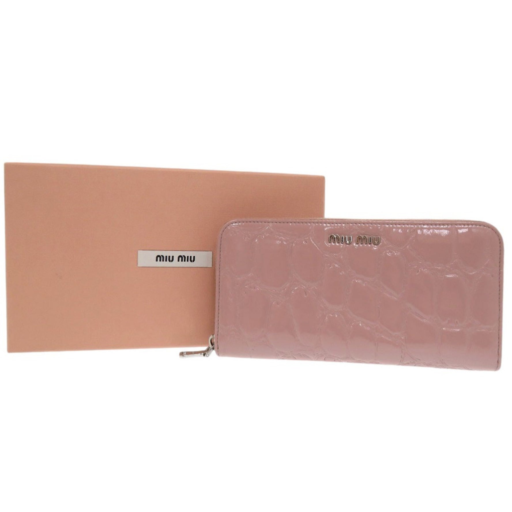 Miu Miu Miu Crocodile Embossed Patent Leather Long Wallet with Round Zipper Muguet 1136 MIUMIU