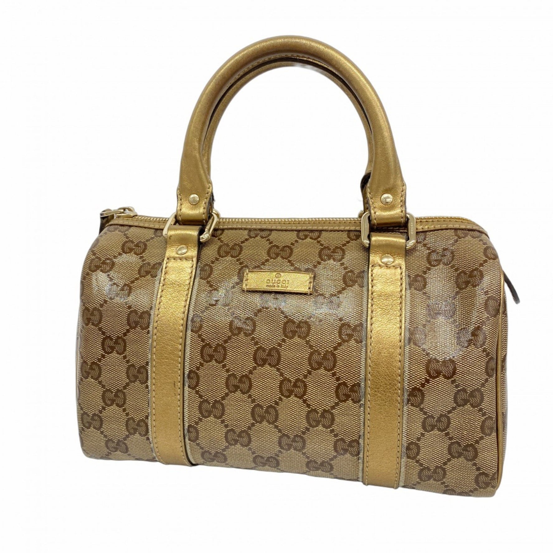 Gucci GG Crystal Handbag Coated Canvas Brown Gold Champagne