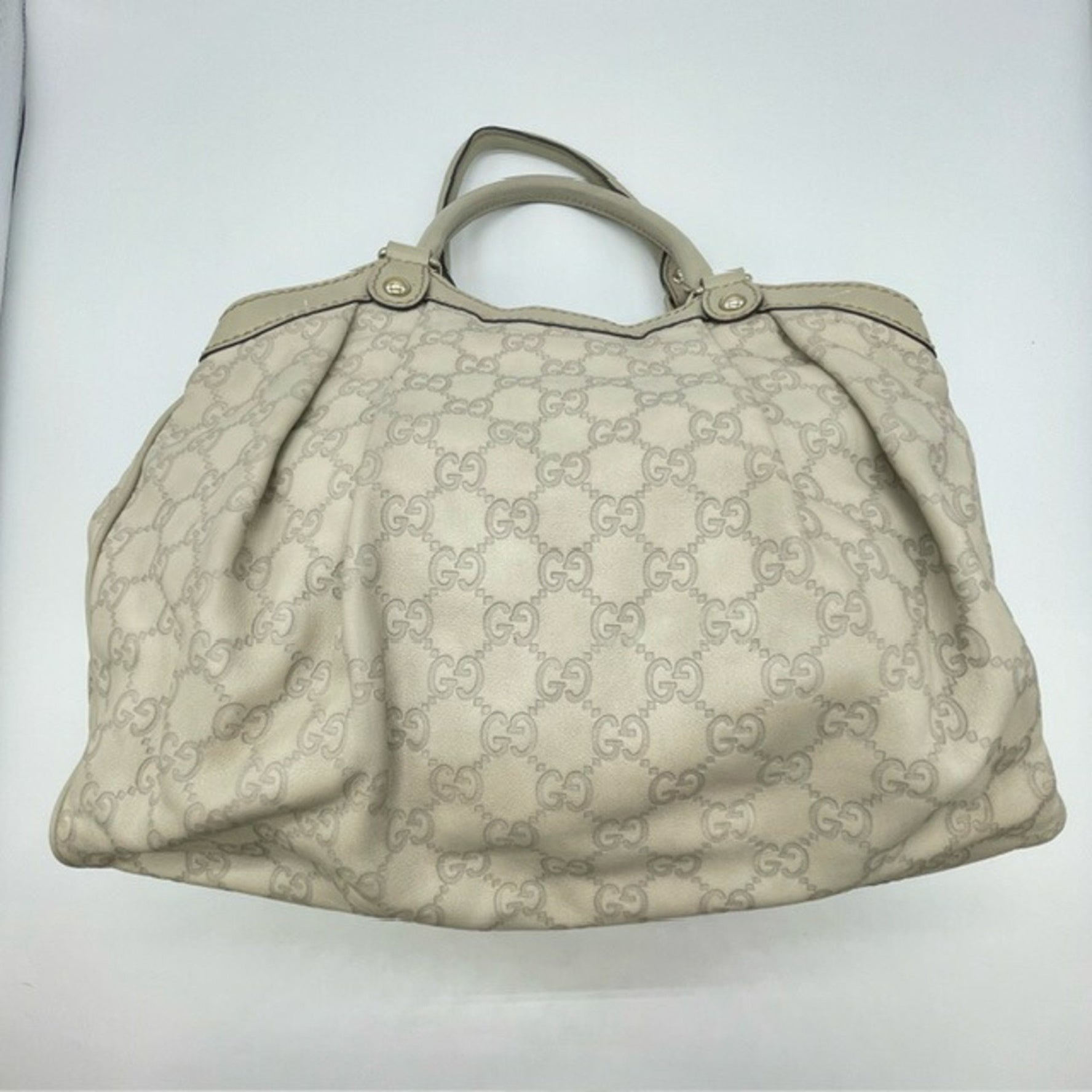 GUCCI Tote Bag Handbag Guccissima Sukey Leather Ivory