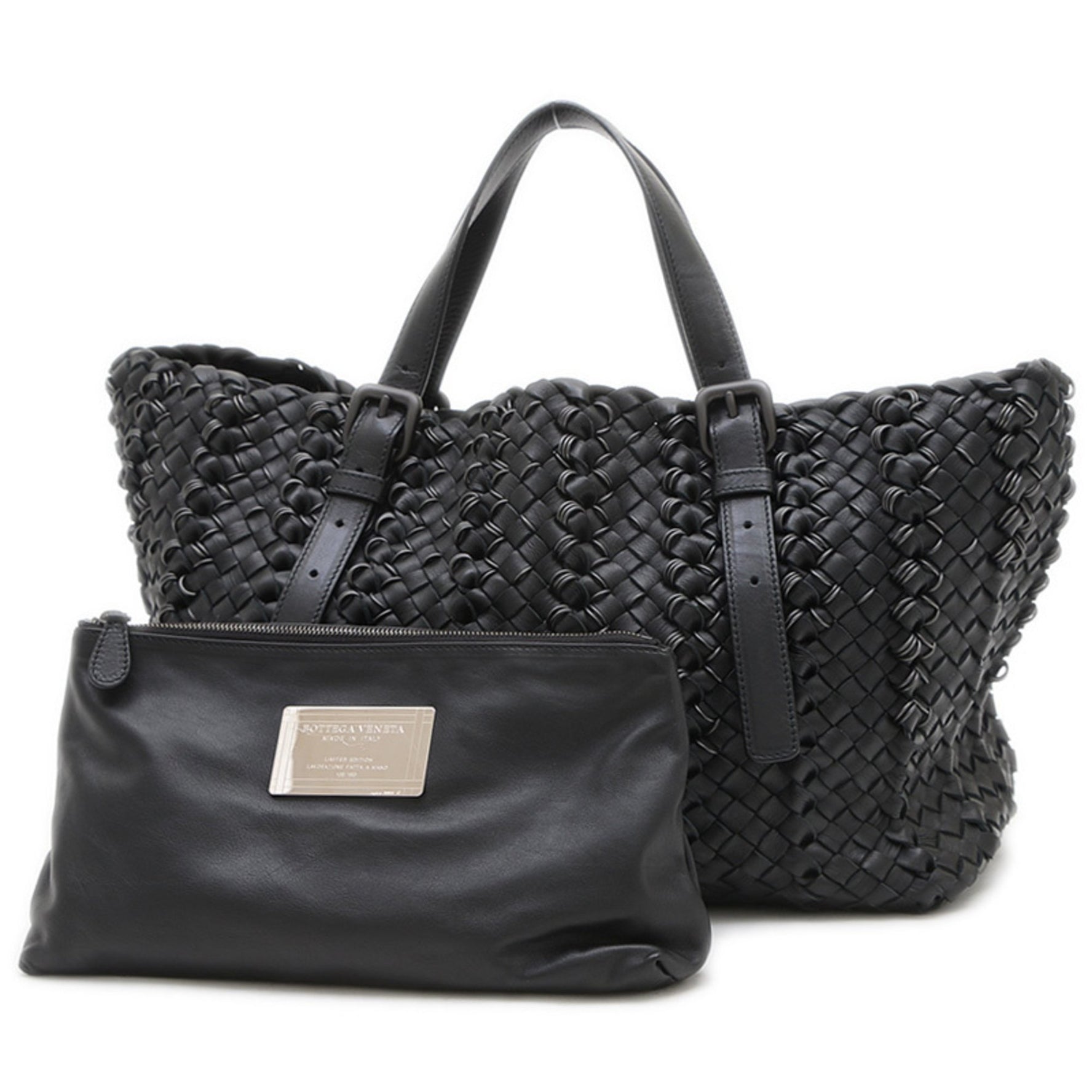 Bottega Veneta Intrecciato Wire Ring Tote Bag with Pouch, Leather, BP