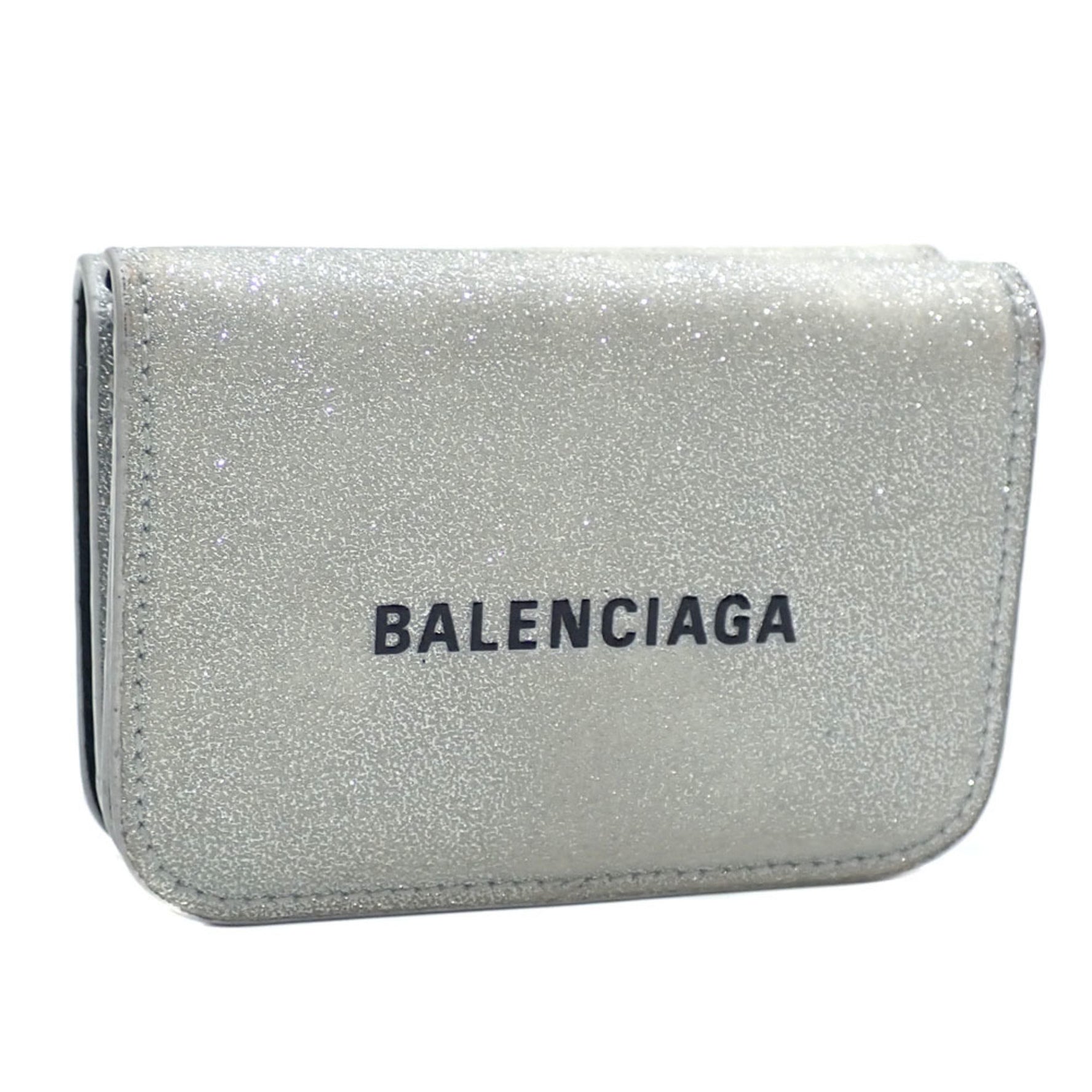 Balenciaga Women's Silver Polyurethane Tri-fold Wallet Mini A2244606