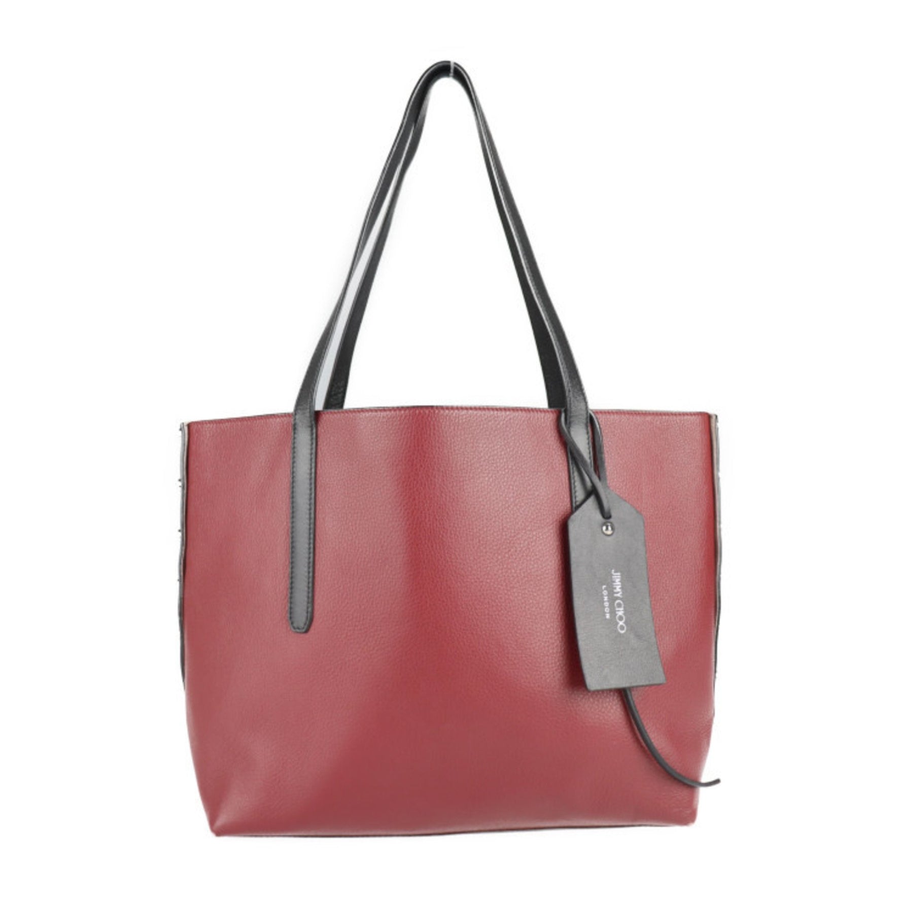 Jimmy Choo Twist East West Tote Bag Leather Black Bordeaux Handbag Shoulder Shopping Bicolor