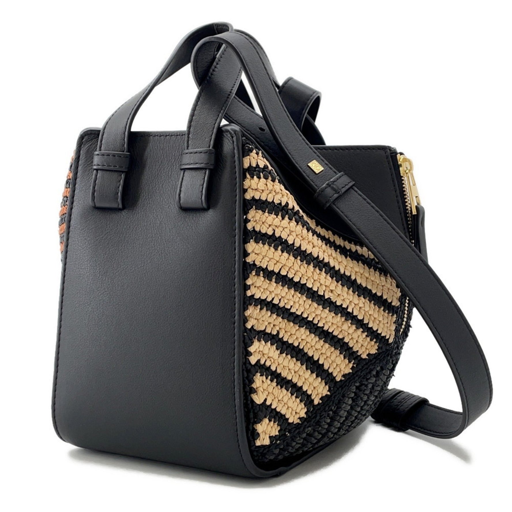 Loewe Hammock Compact Raffia Handbag Shoulder Bag, Black