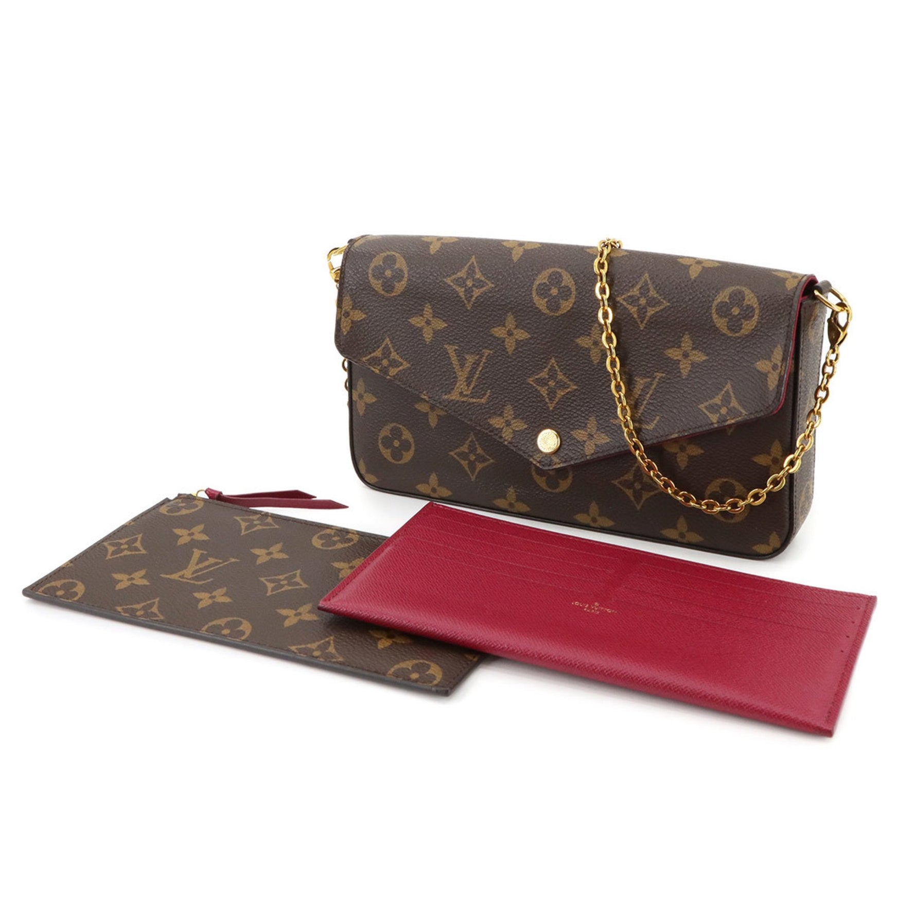 Louis Vuitton Monogram Felicie Pochette Chain Wallet in Brown Fuchsia