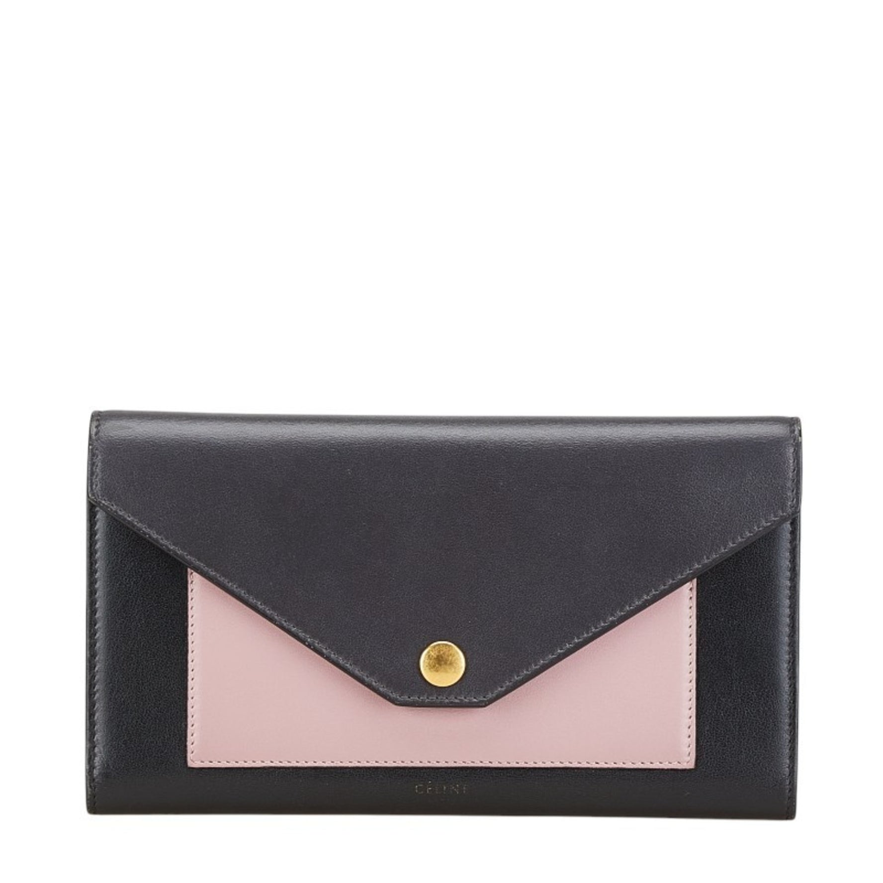CELINE Tri-folded Multi-function Long Wallet Black Pink Leather