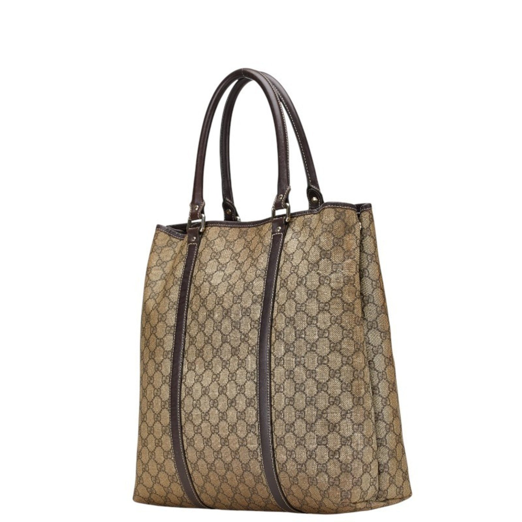 Gucci GG Supreme Tote Bag Shoulder Beige Brown Leather