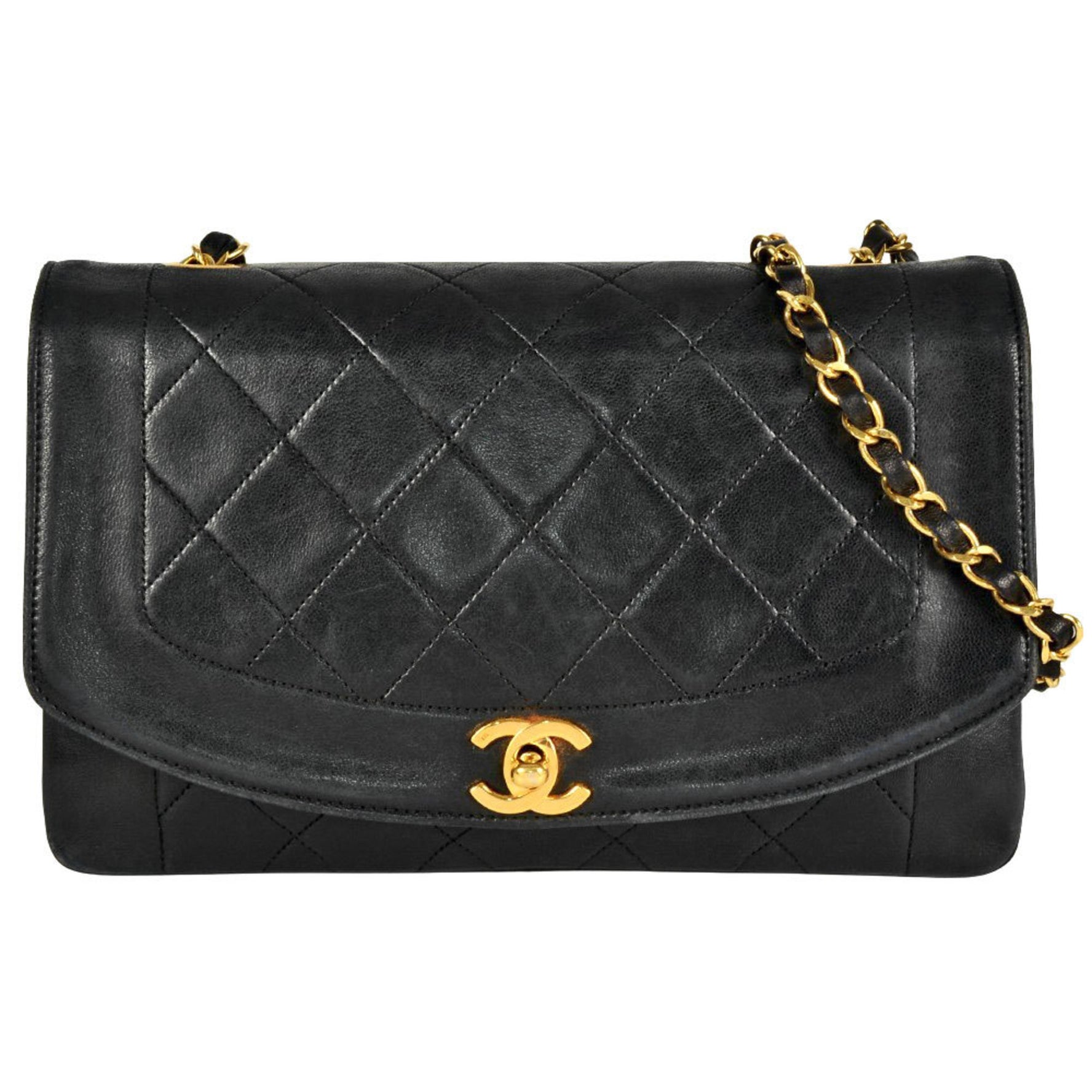 CHANEL Matelasse Diana Chain Shoulder Bag Lambskin Coco Mark