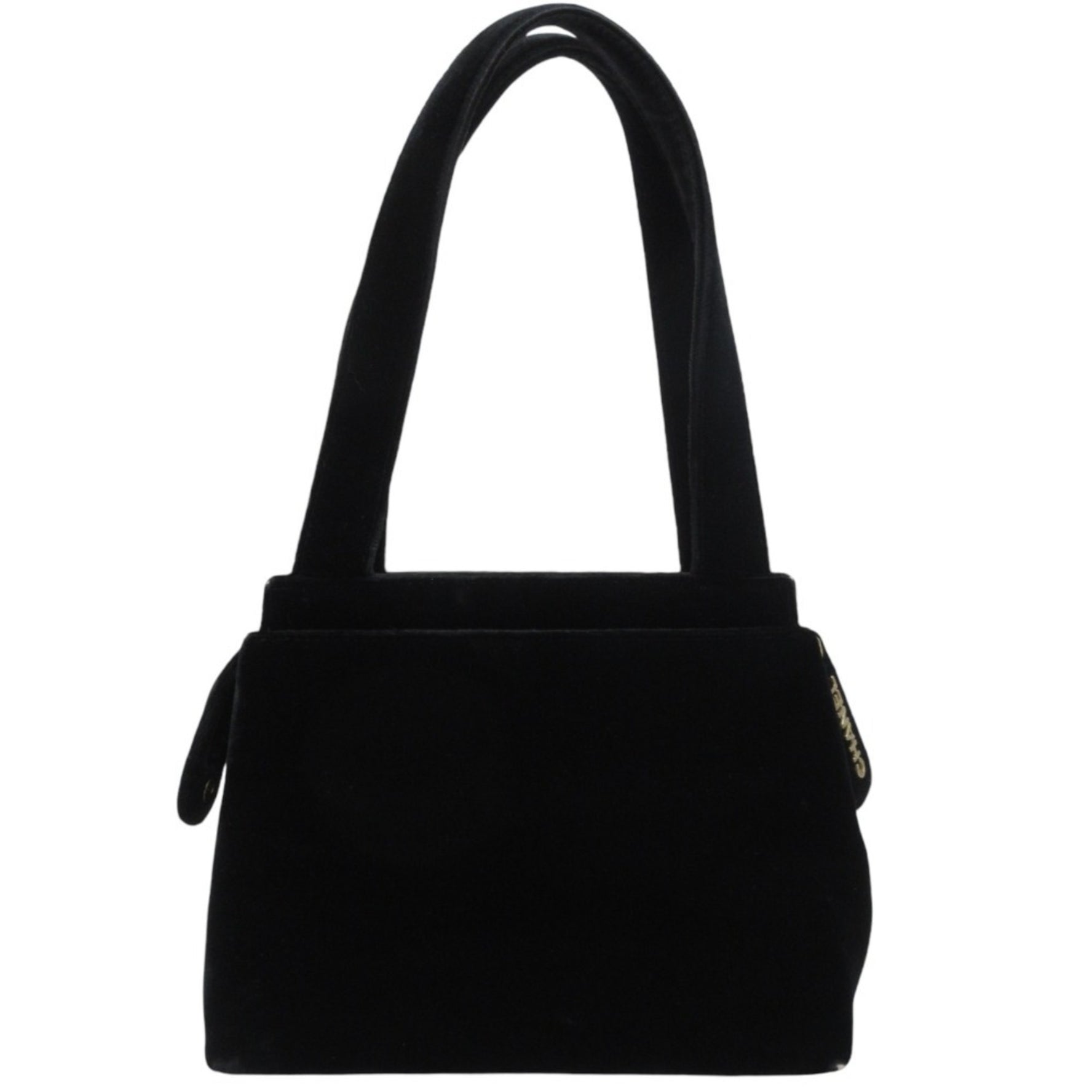 CHANEL 1998 Rare Model Coco Mark Turnlock Metal Fittings Velvet Handbag Black
