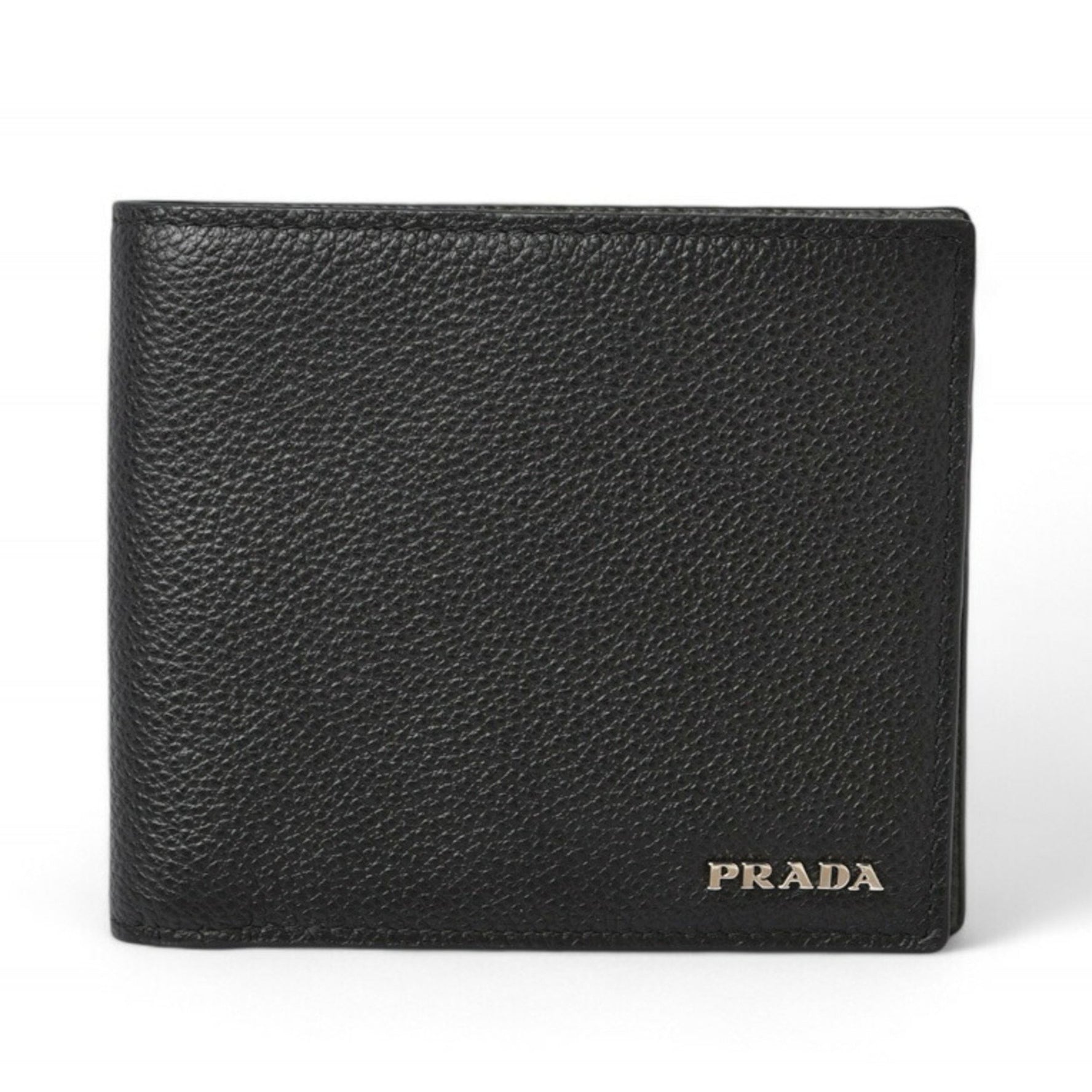 PRADA Men's Wallet with Billfold 2MO513 Embossed Leather Black Grey