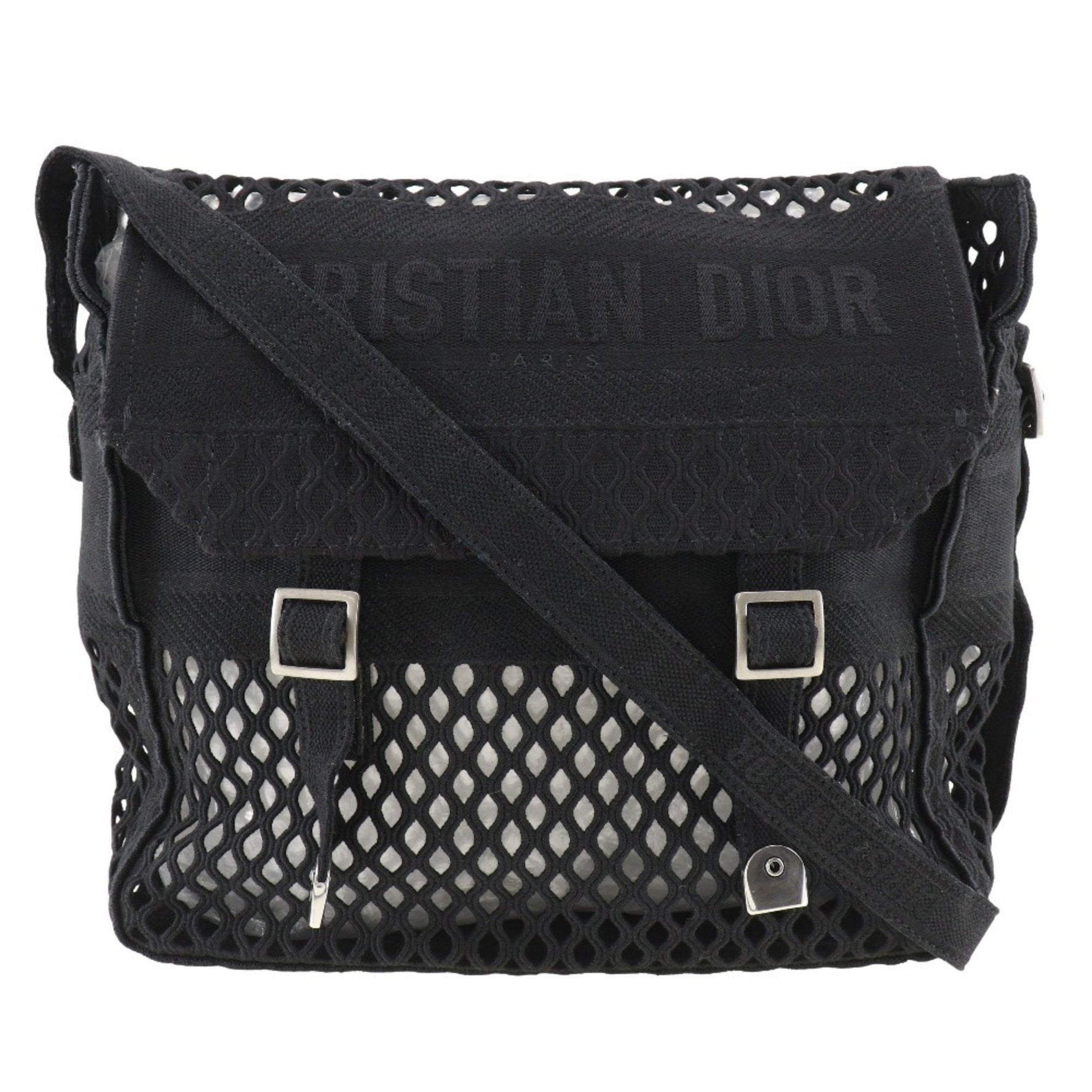 Christian Dior Shoulder Bag Mesh Canvas Belt Clasp Messenger