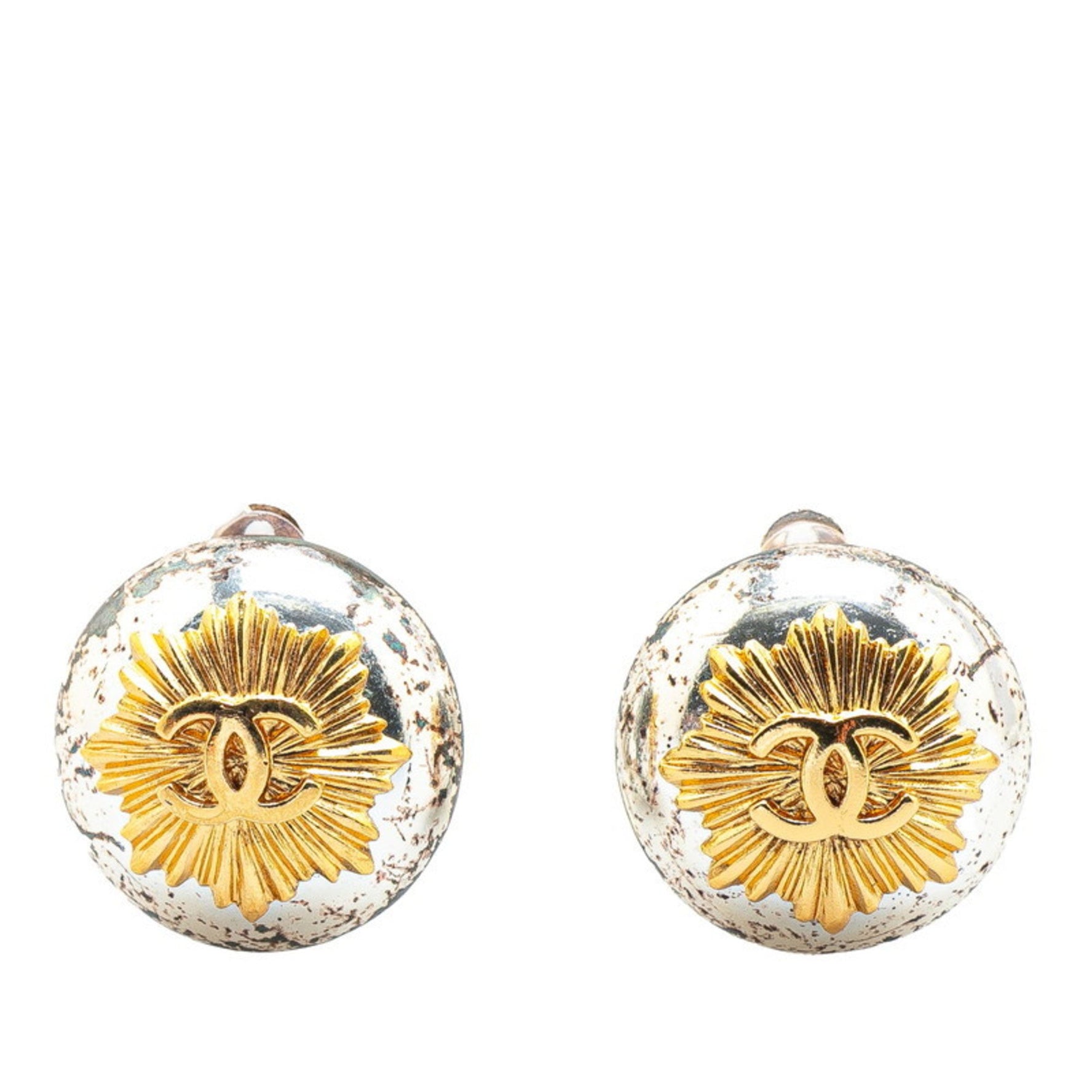 Vintage Chanel Coco Mark Earrings in Silver and Gold Plated Metal