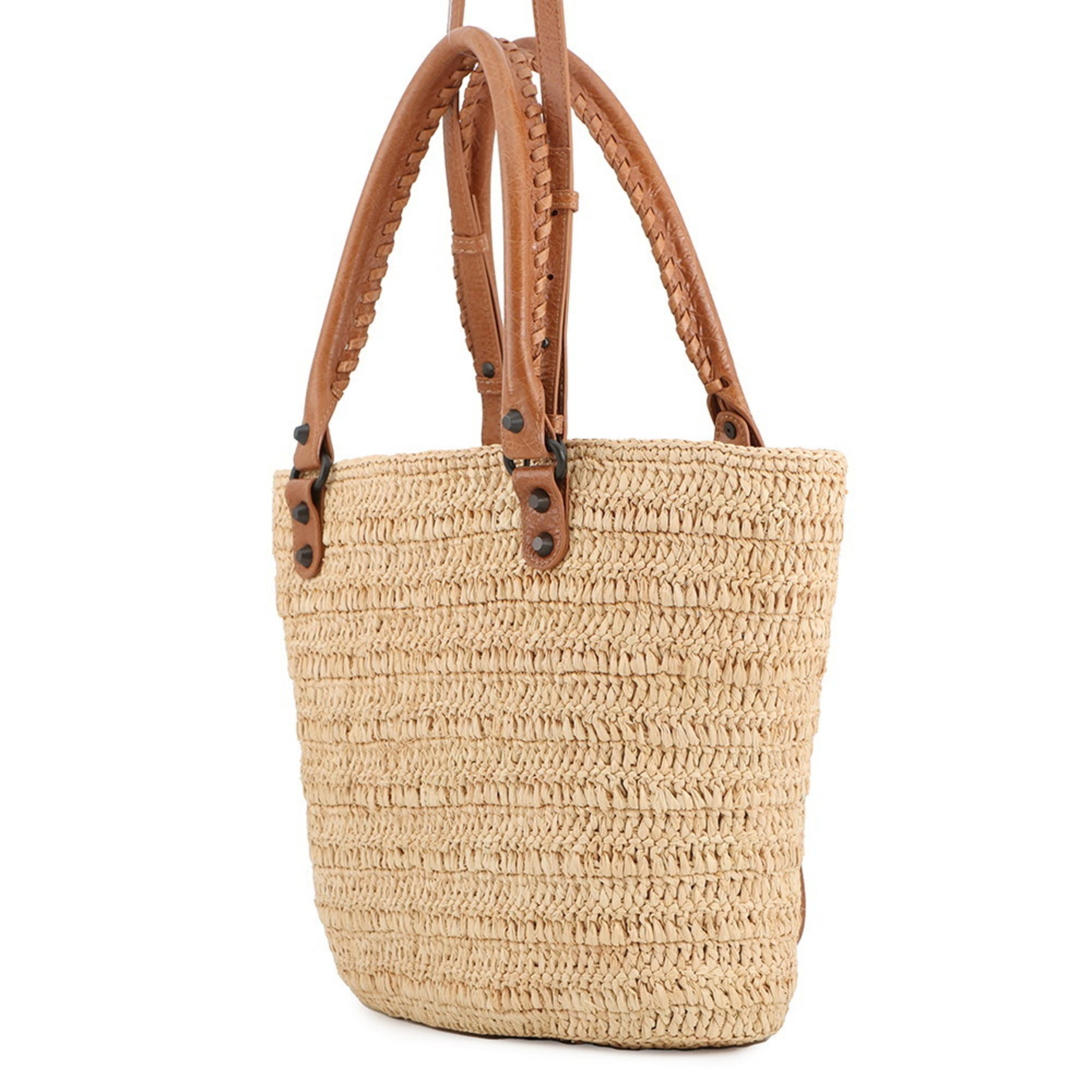 Balenciaga Le City Basket Medium Handbag in Raffia and Lambskin