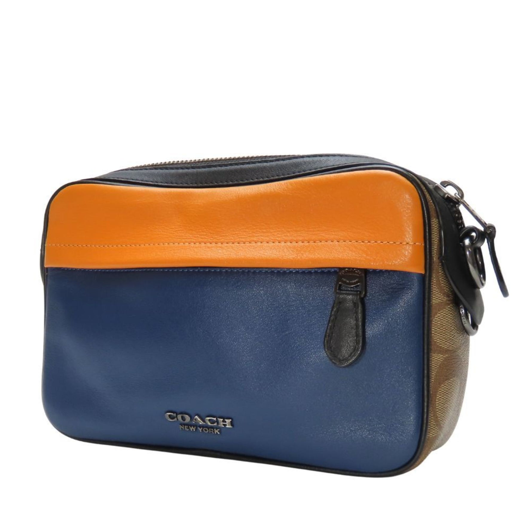 Coach Shoulder Bag Camera Signature Leather Navy Multicolor